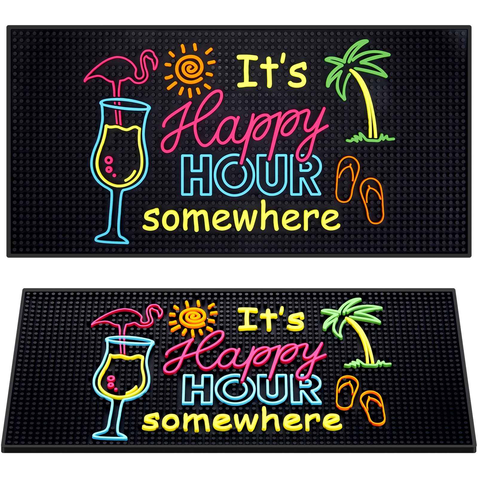 Jingmore Tappetino da bar in gomma per barista da bar, per piano di lavoro, antiscivolo, anti-fuoriuscite, per accessori da cocktail per la casa (61 x 30 cm, Happy Hour da qualche parte)