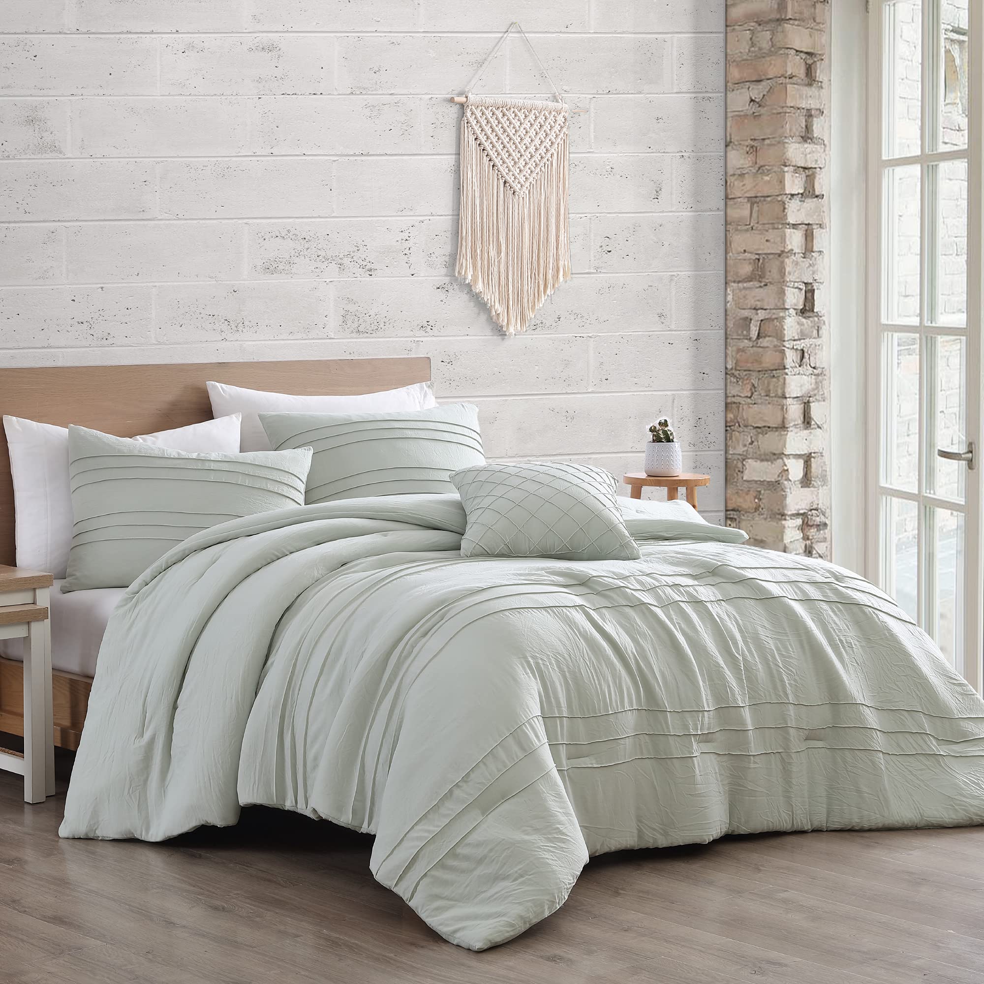 Modern Threads 4 Piece Embellished All Season Down Alternative Comforter Set Bedding with Matching Shams, Decorative Pillows, Taylor, Sage, King