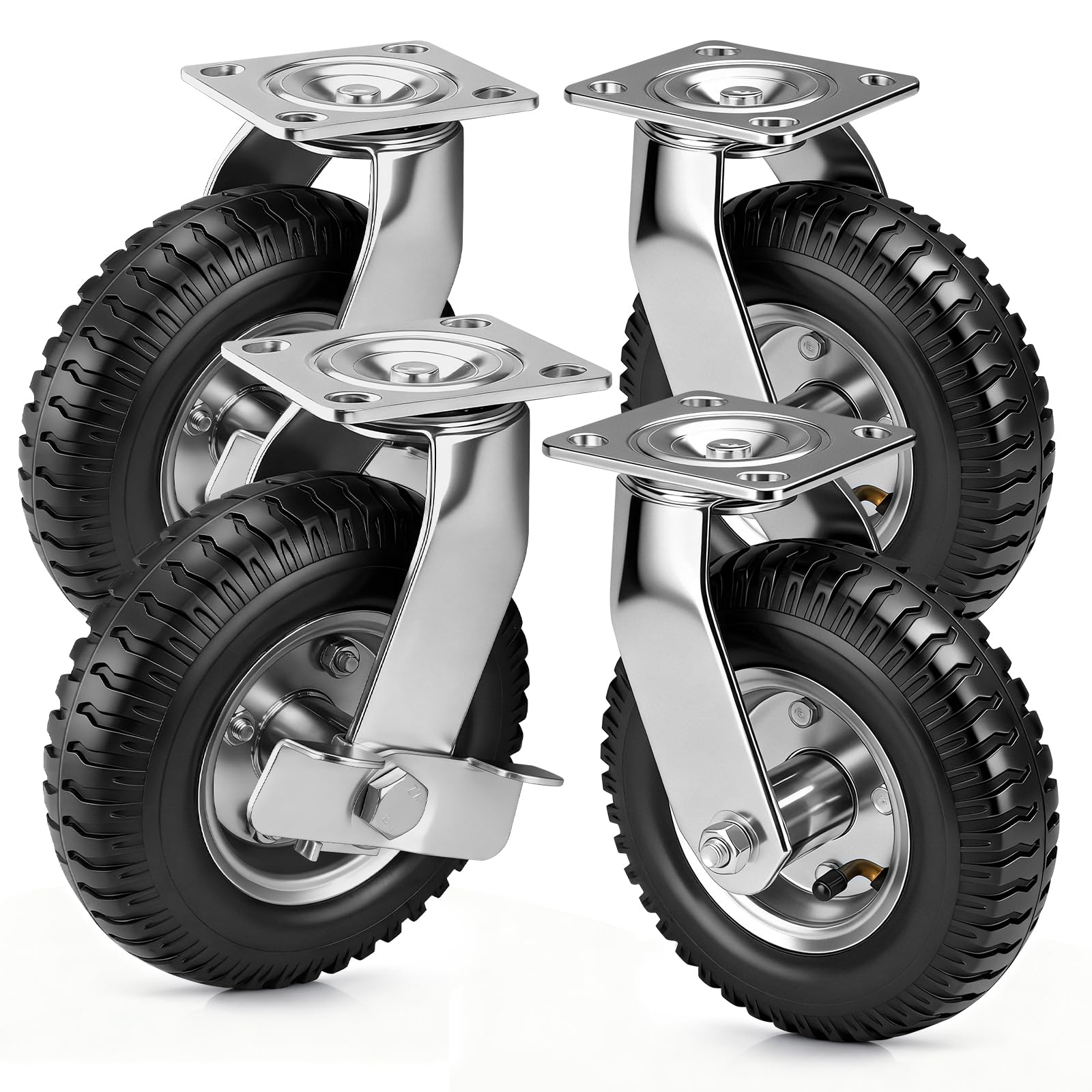 4 pezzi di rotelle girevoli con pneumatici pneumatici con freno Ø 200 x 65 mm, pneumatici silenziosi con ammortizzazione, ruote stabili, rotella di trasporto per carretto e carrello di trasporto Kit