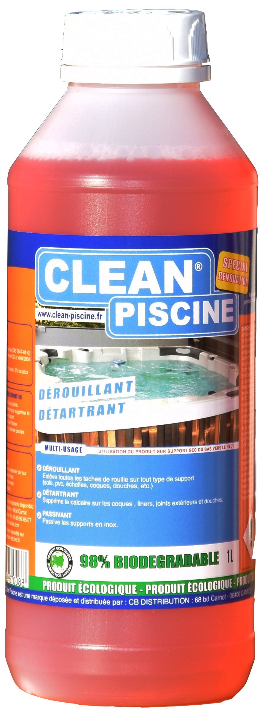 DÉROUILLANT/DETARTRANT 1L - Dérouillant, détartrant pour Tous Les Supports de Votre Piscine. Supprime la Rouille sur Vos Pierres, margelles ou sur Vos INOX. Supprime Le calcaire