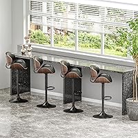 Vista 4 de ONME Juego de 4 taburetes de bar giratorios de altura ajustable de madera curvada, silla de bar tapizada de piel sintética con respaldo y reposapiés