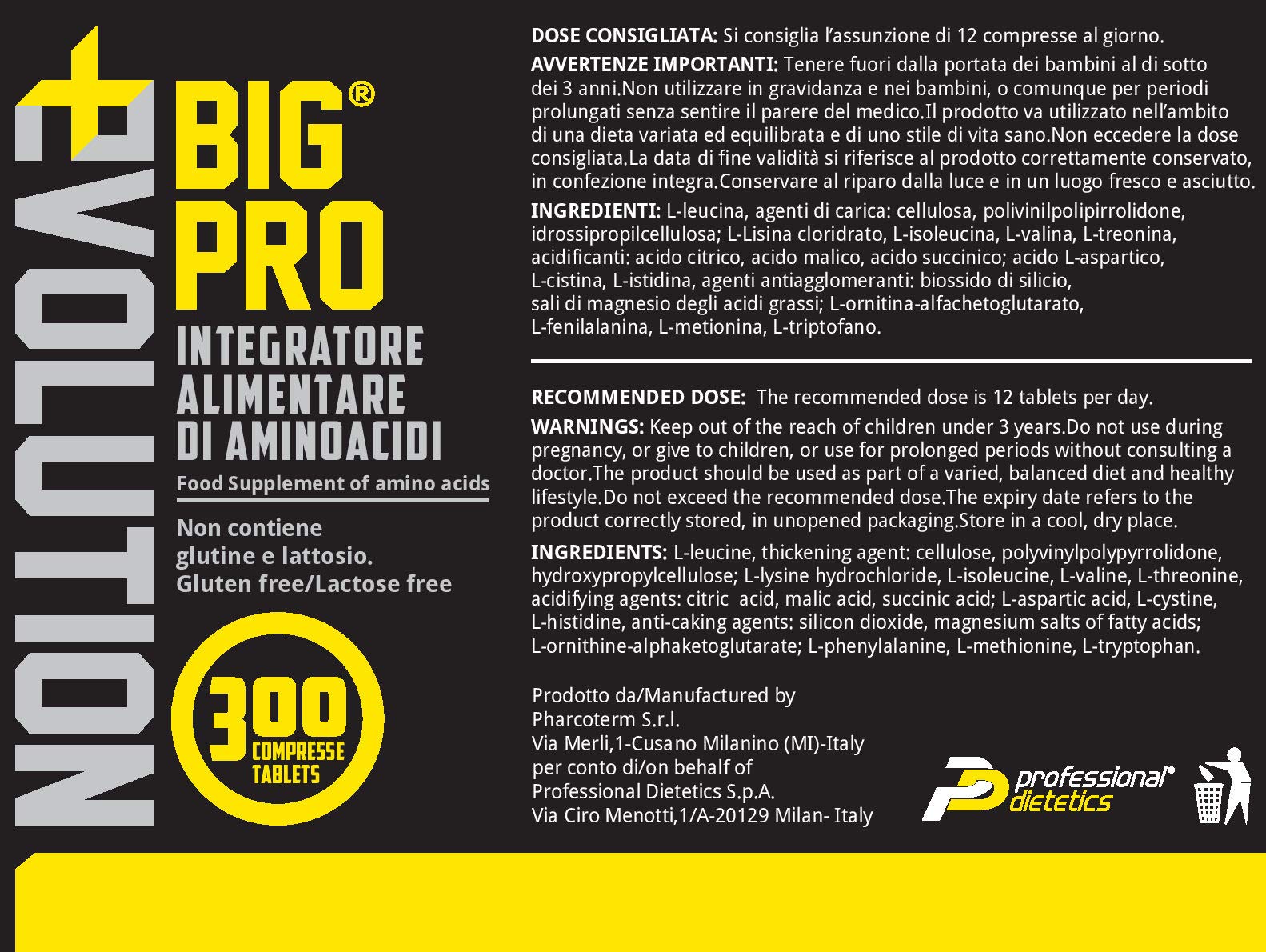 BIG PRO Evolution 300 aminoacidi potenziati L-leucina e Acido citrico 300 compresse