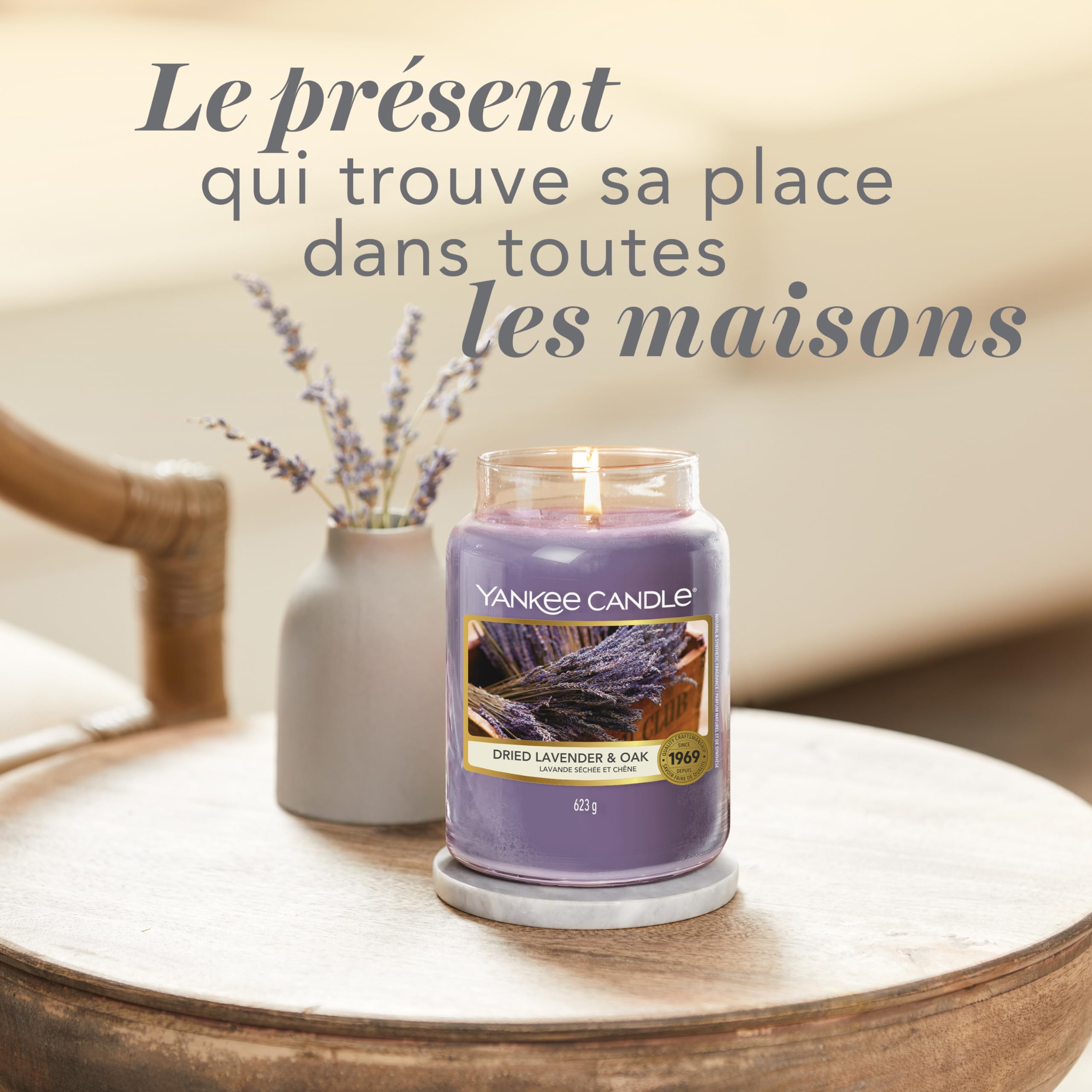 Yankee Candle Bougie parfumée | Grande bougie en pot Lavande Séchée et Chêne | Bougies à combustion longue : jusqu'à 150 heures | Cadeaux parfaits pour les femmes