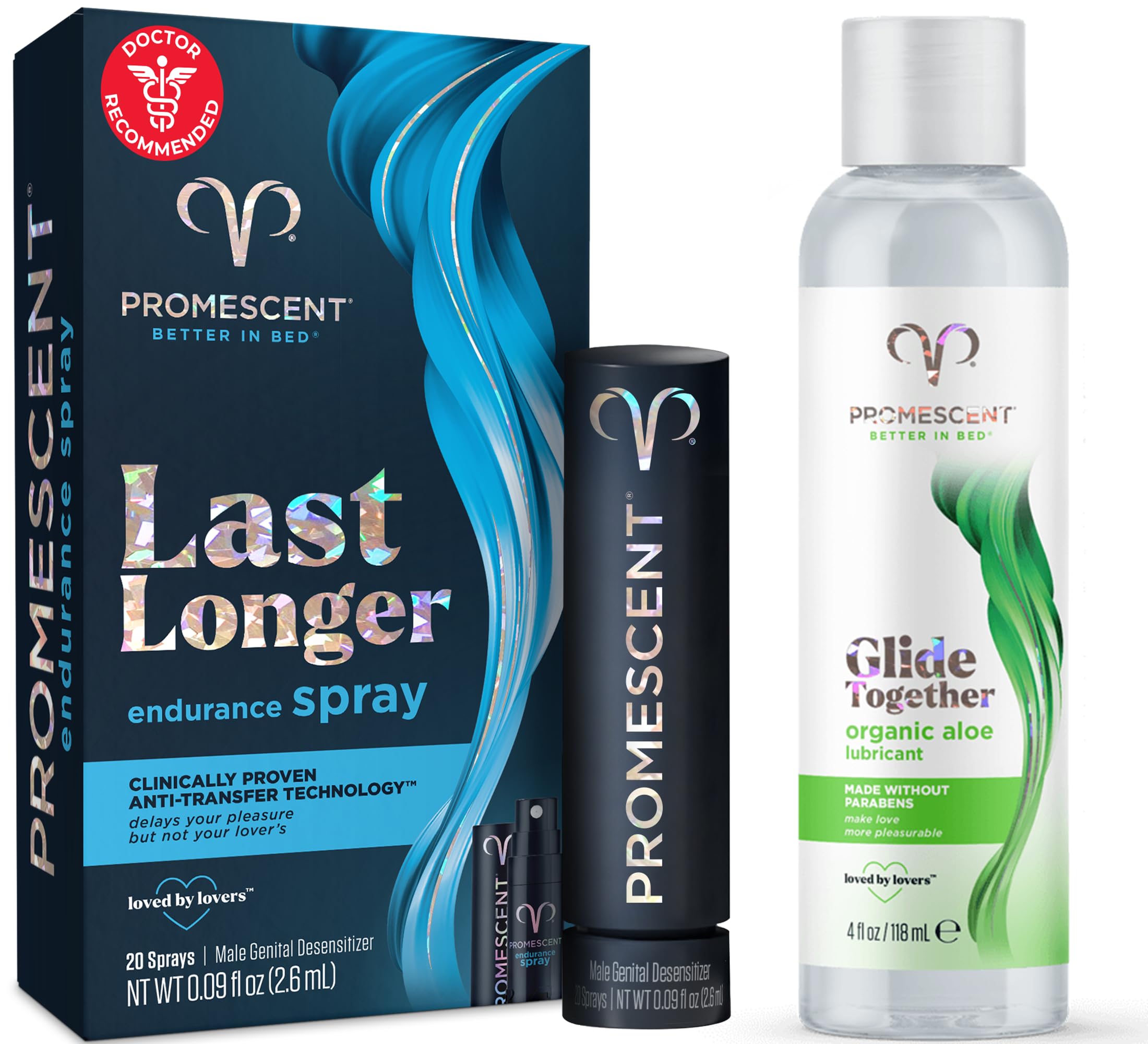 Delay Spray for Him (2.6ml) + Premium Organic Aloe Based 4 Ounce Lube for Women, Men & Couples, Last Longer and Add Comfort, Condom Compatible, Paraben Free, Toy/Vibrator Safe Lubricant