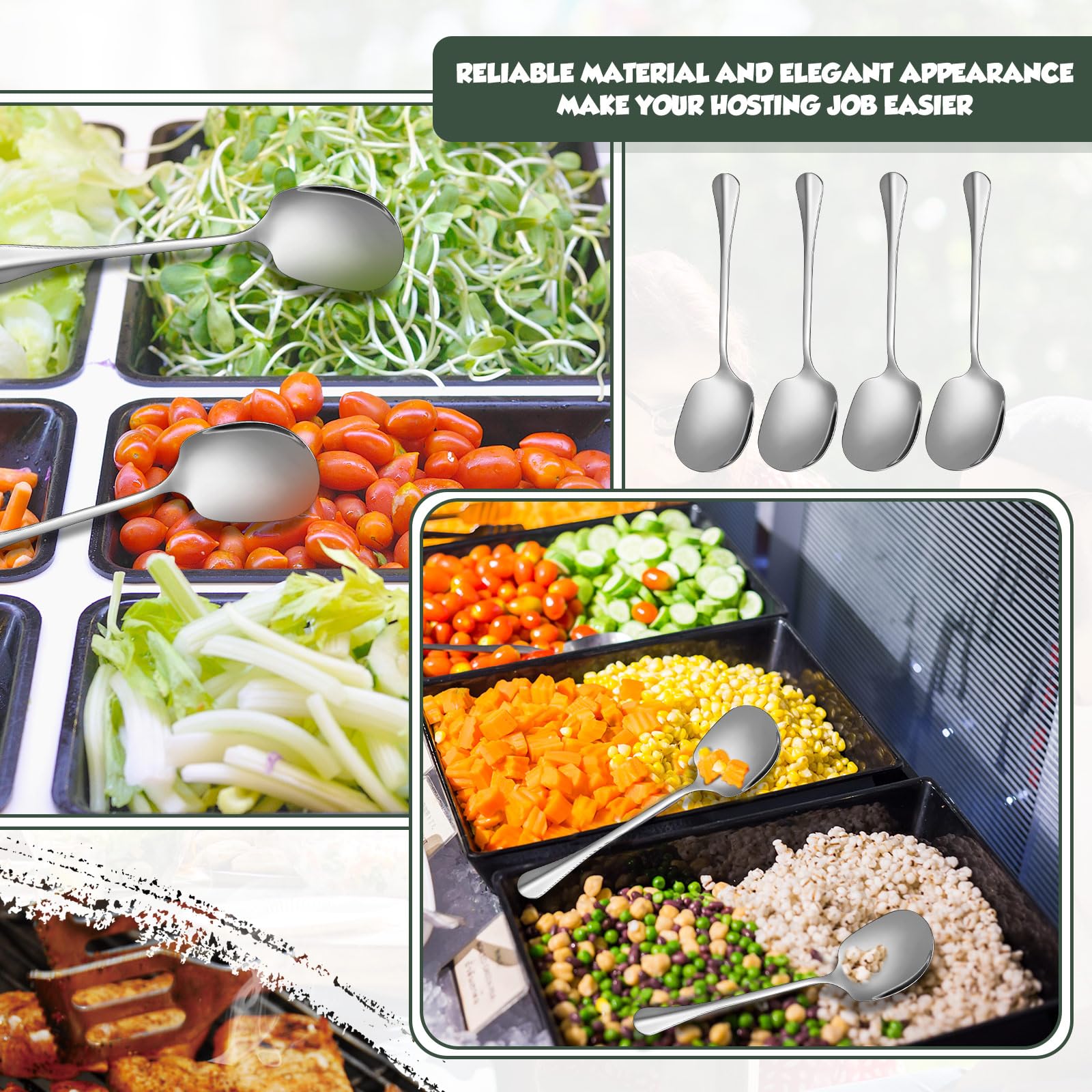 Layhit 42 cucharas de servir de acero inoxidable de 8 pulgadas, altamente pulidas, utensilios de servir grandes de cucharas sólidas aptas para lavavajillas, cucharas de servir para fiestas, catering,