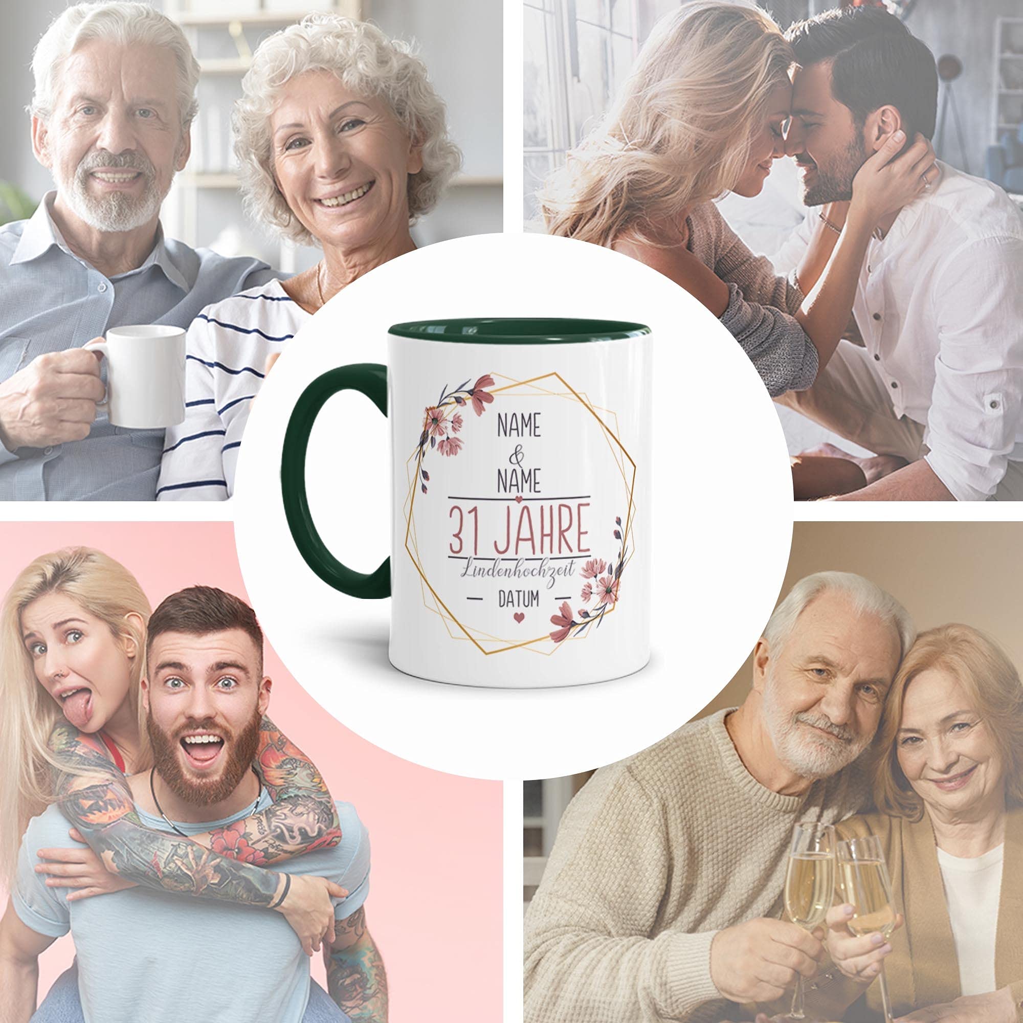 Personalisiert Tasse Zum Hochzeitstag – 31 Jahre Linden-Hochzeit, Mit Name & Datum, 300 Ml Keramik