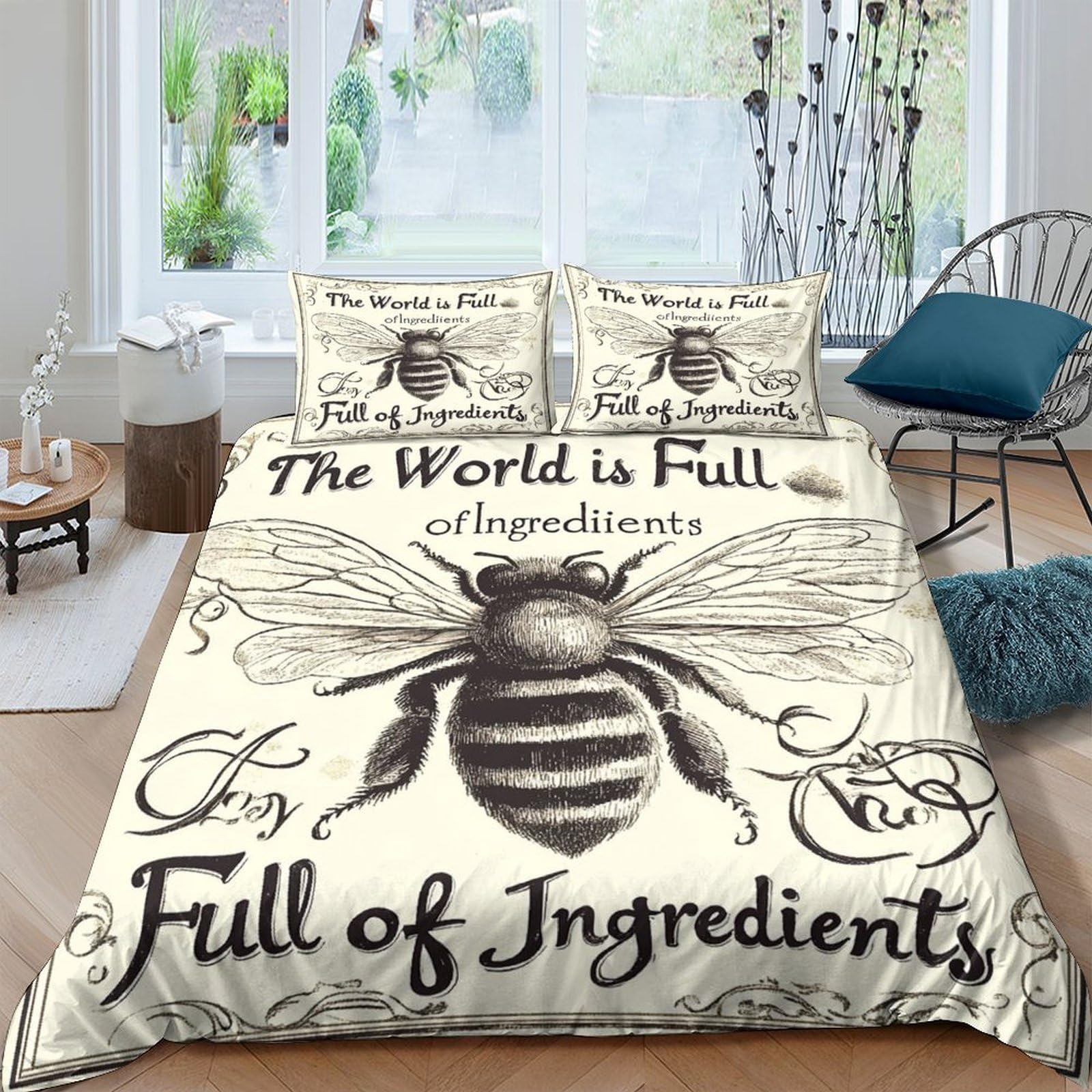 Ctjqhvkz Style-8 3D Printed Vintage Bee Fitted Sheet Microfiber Retro Typography Bed Cover For Bedroom Décor Mattress Protection Single（135X200cm）