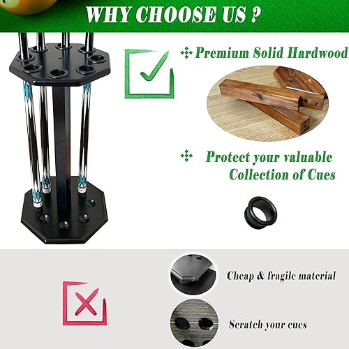 Miniatura 6 de Freestanding Billiard Cue Rack, Pool Table Accessories Hold 8 Cues, Pool Cue Stick Holder, Wooden Floor Stand Pool Cue Holder for Billiard Game Room