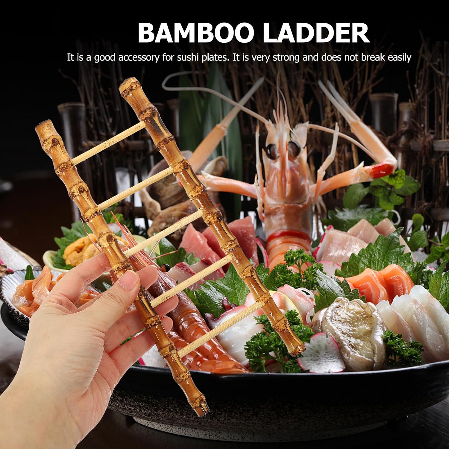 ARTIBETTER Bamboo Ladder Sushi Serving Tray - Unique Japanese Design for Sashimi Presentation Lightweight Bamboo Decor for Home Dining & Catering Events 9.05 X 3.54 X 2.95 Inches