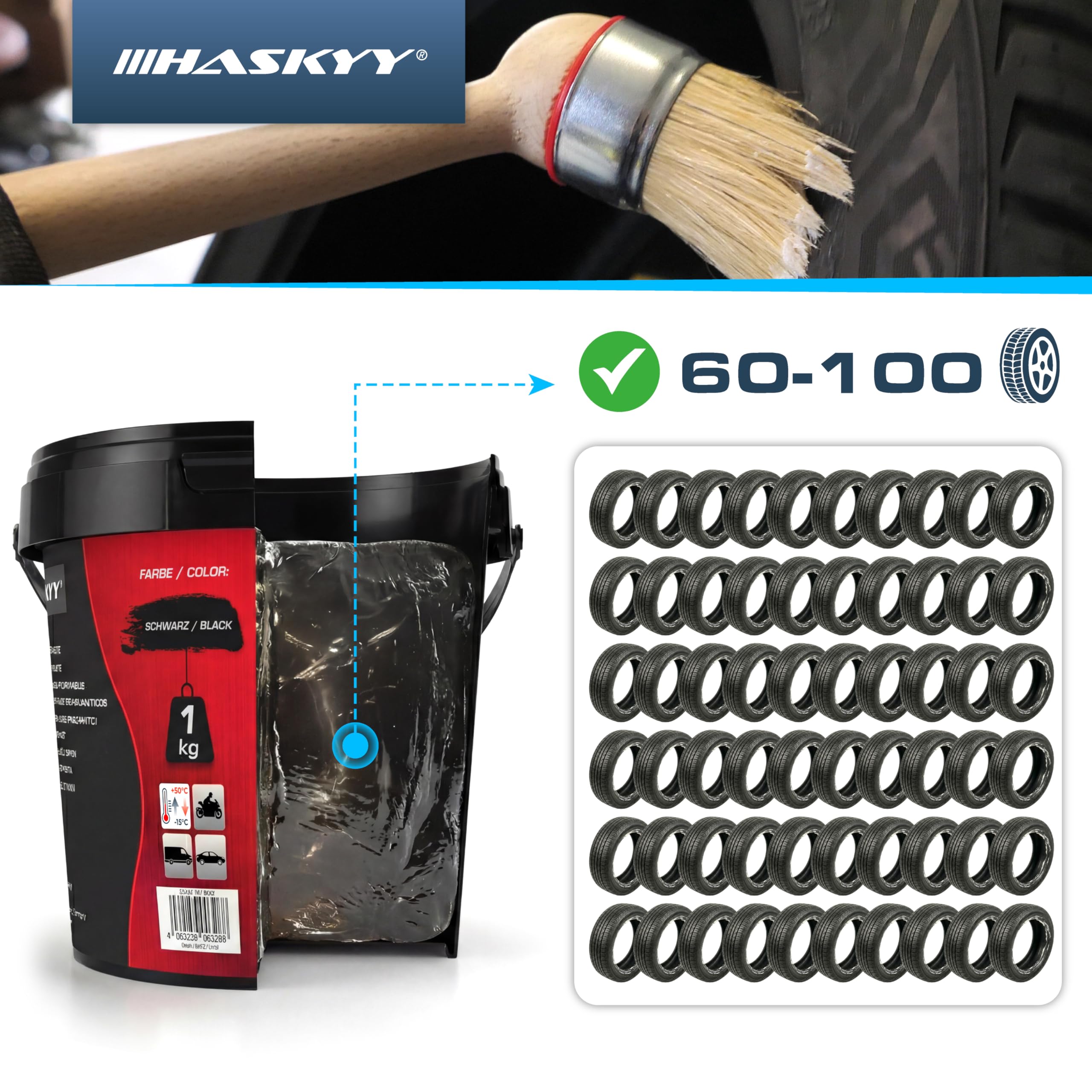 HASKYY Pasta do montażu opon 1kg Czarna Pasta do montażu opon Eimer Wosk do montażu opon - idealny do montażu i demontażu opon