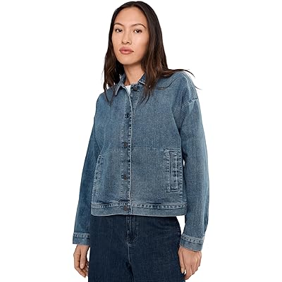 Eileen Fisher Petite Cotton Stretch Denim Classic Collar Jacket classic indigo