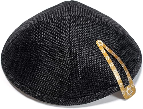 Art Judaica Linen Kippah with Pin Spot and Rim 19 Centimeters