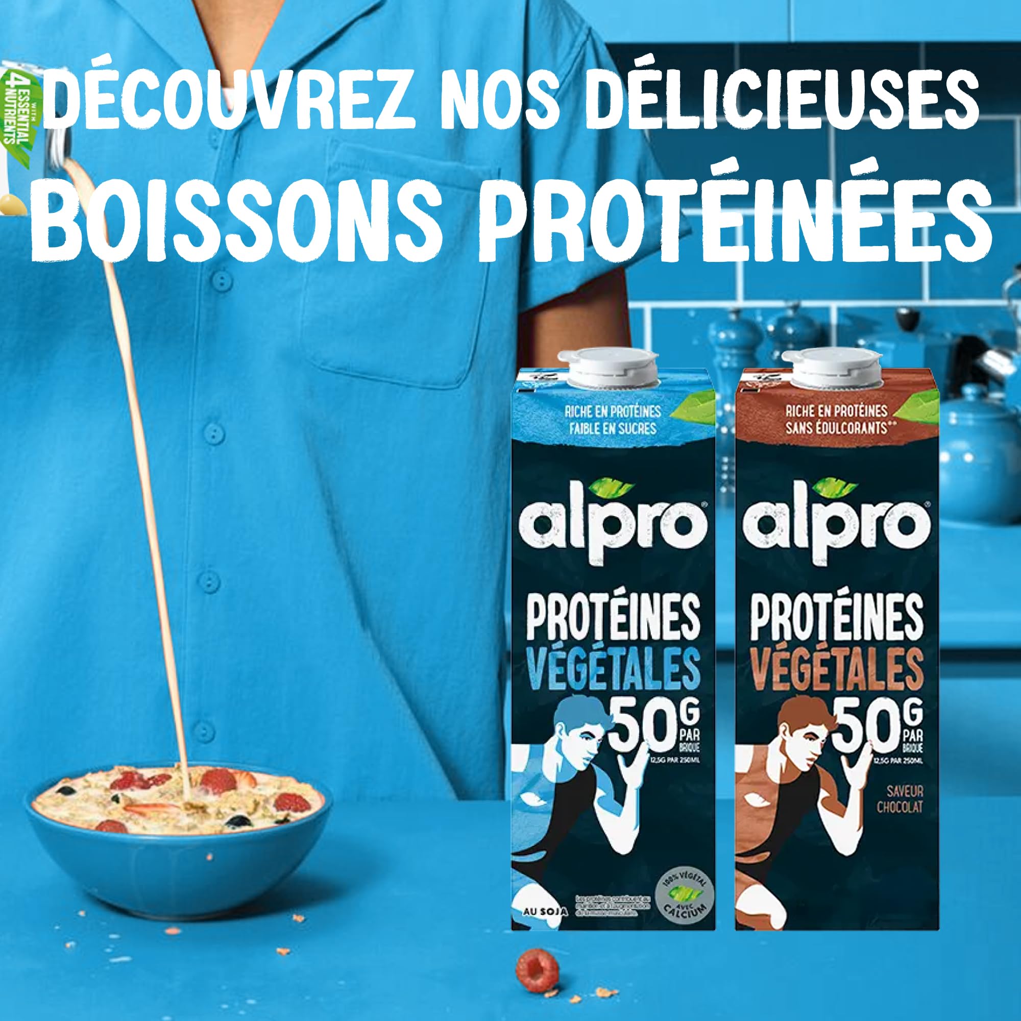 Alpro - Boisson végétale - Soja protéine nature - 1L- Lot de 8x1L