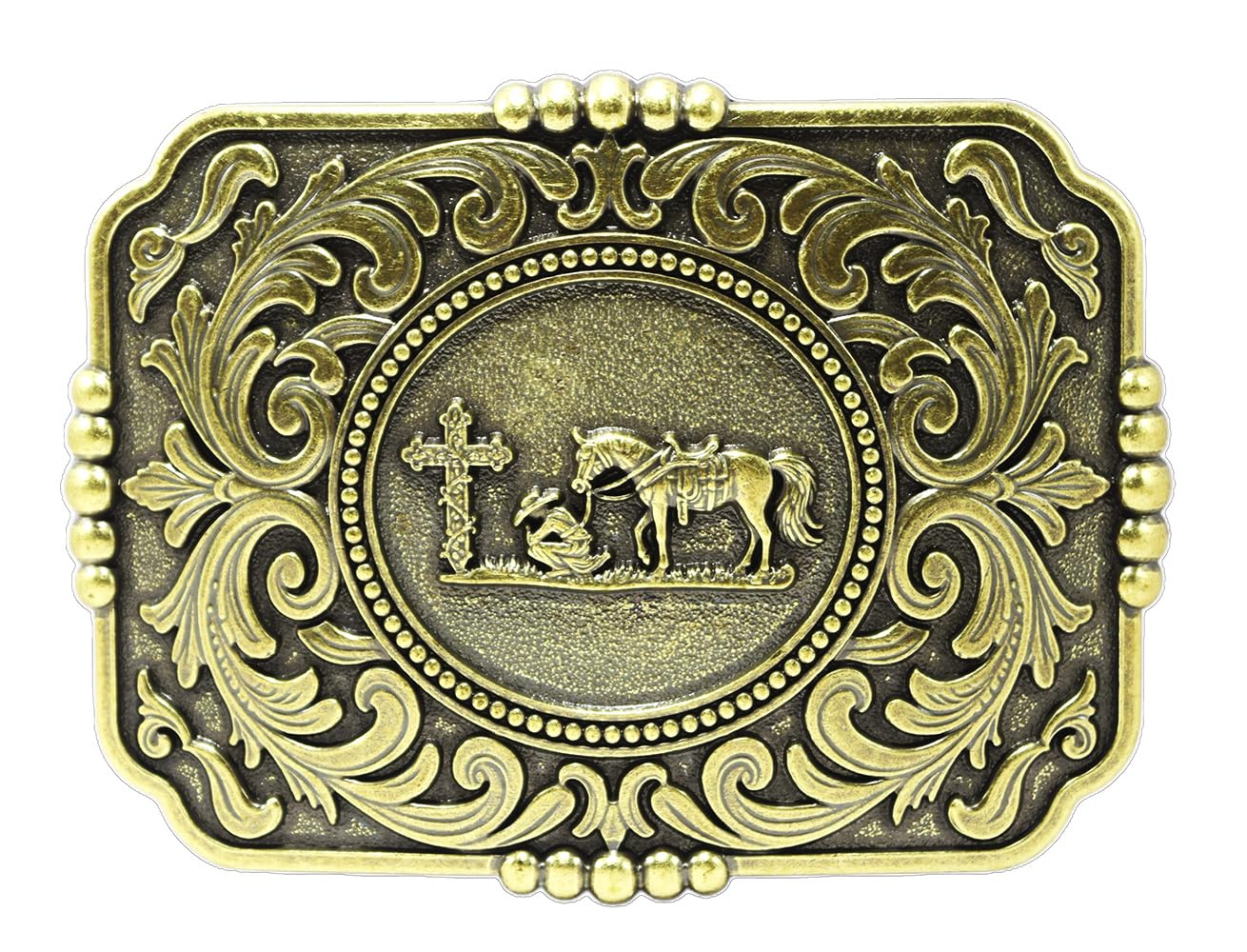 Moranse Cross Cowboy Kneeling Prayer Horse Zinc Alloy Belt Buckles