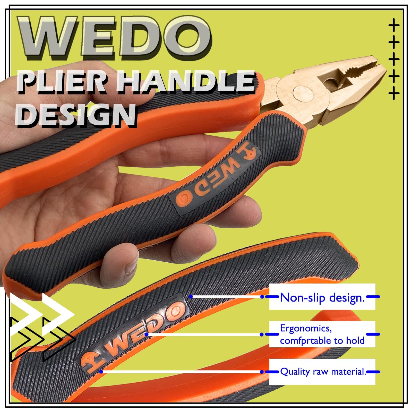 WEDO Lineman - Alicates de corte lateral de seguridad sin chispas (15,2 cm)