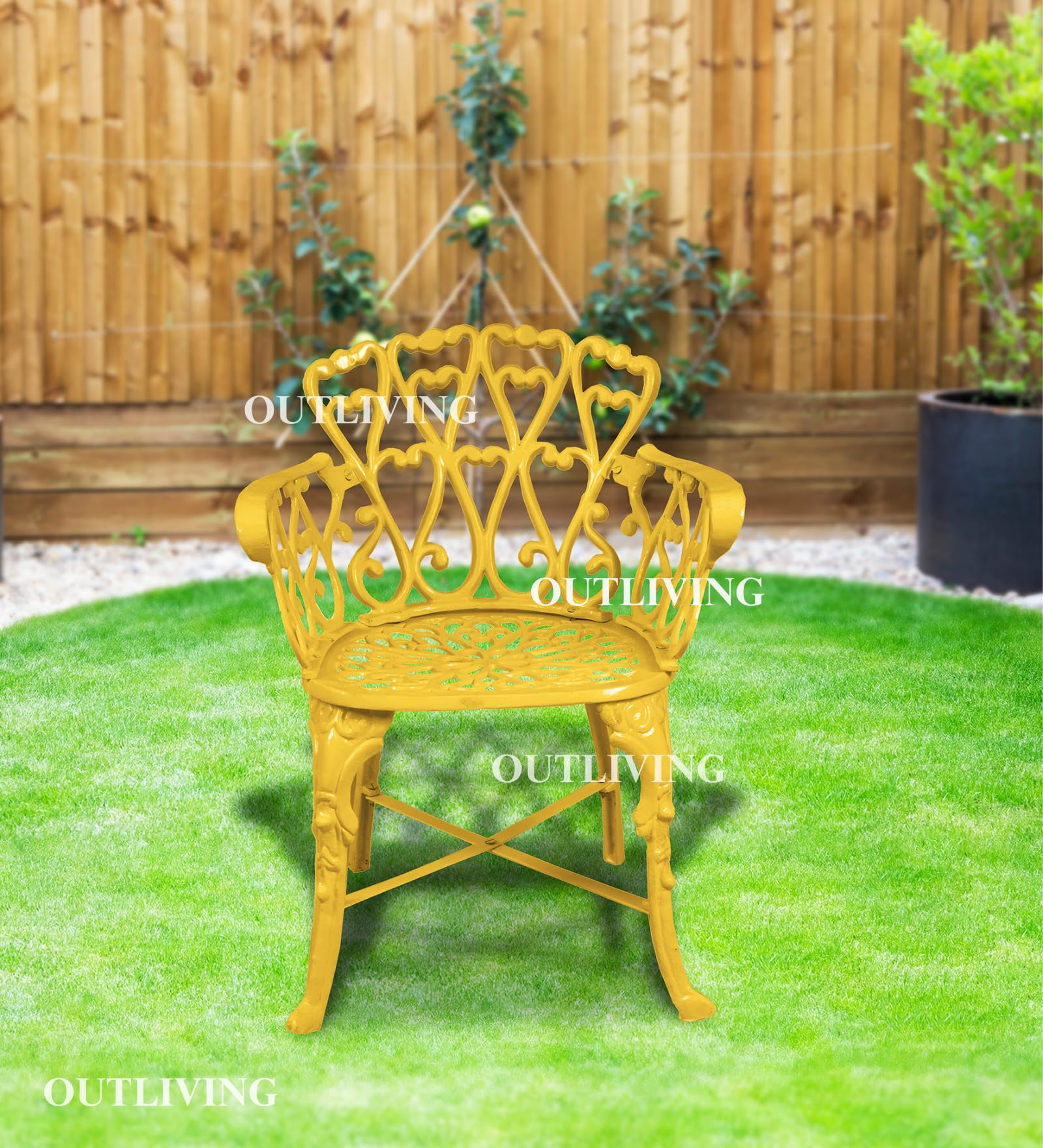 OUTLIVING Cast Aluminium Patio Seating Chair and Table Set for Balcony Outdoor Furniture Set for Garden (Yellow, Single Chair)