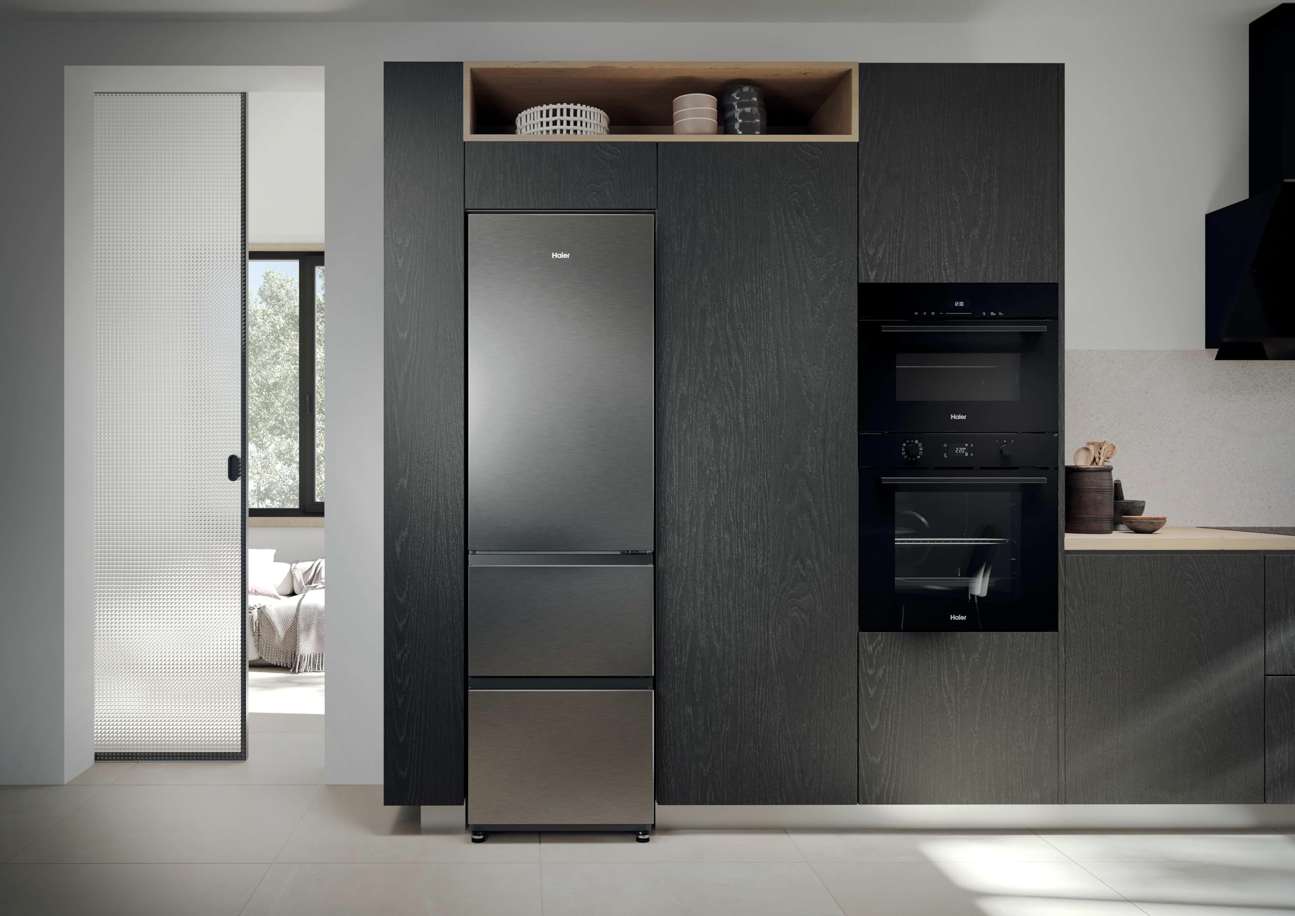 Haier 3D 55 Series 3 HTR3518ENMX - Frigorifero Combi, Cassetti Direct Access, AirFlow Circolare, 303 l, My ZonePro, FunzioneECO, Total No Frost, Larghezza 54,5 cm, Motore Inverter, Luce LED, Display