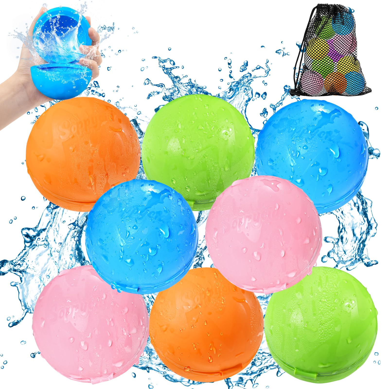Globos De Agua Reutilizables,8 Piezas Globos De Agua Juegos De Agua,Globo Agua Bombas De Juguetes De Piscina,Juegos Al Aire Libre Bombas De Agua,Globos Agua De Silicona,Playa Fiesta Juguetes NiñOs