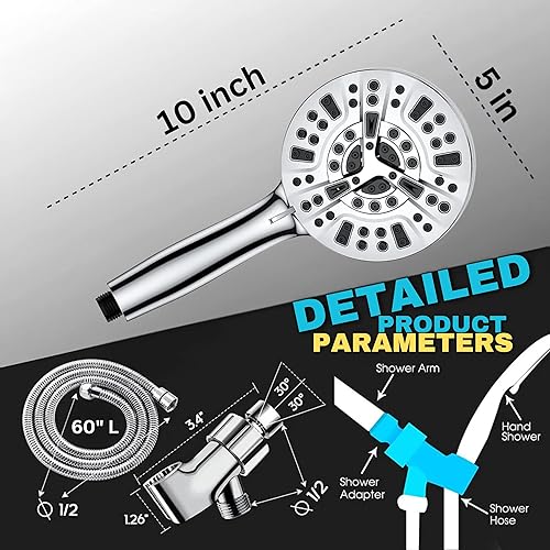 Miniatura 6 de CLEAN STREAM - Cabezal de ducha filtrado de mano, alta presión con 10 modos de pulverización y filtro integrado de 15 etapas, con manguera de 60
