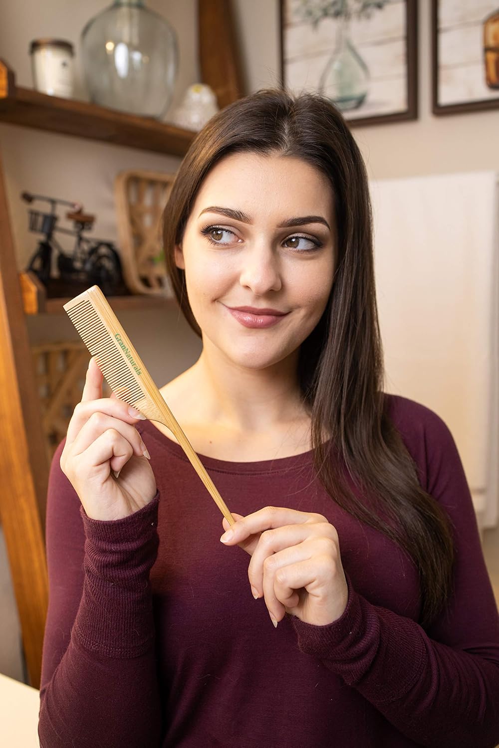 GranNaturals Wooden Rat Tail Comb - Hair Tool with Fine Teeth for Teasing Strands & Post Styling - Peach Rattail Wood Pick Handle for Sectioning & Parting - Perfect for Professional & Personal Use