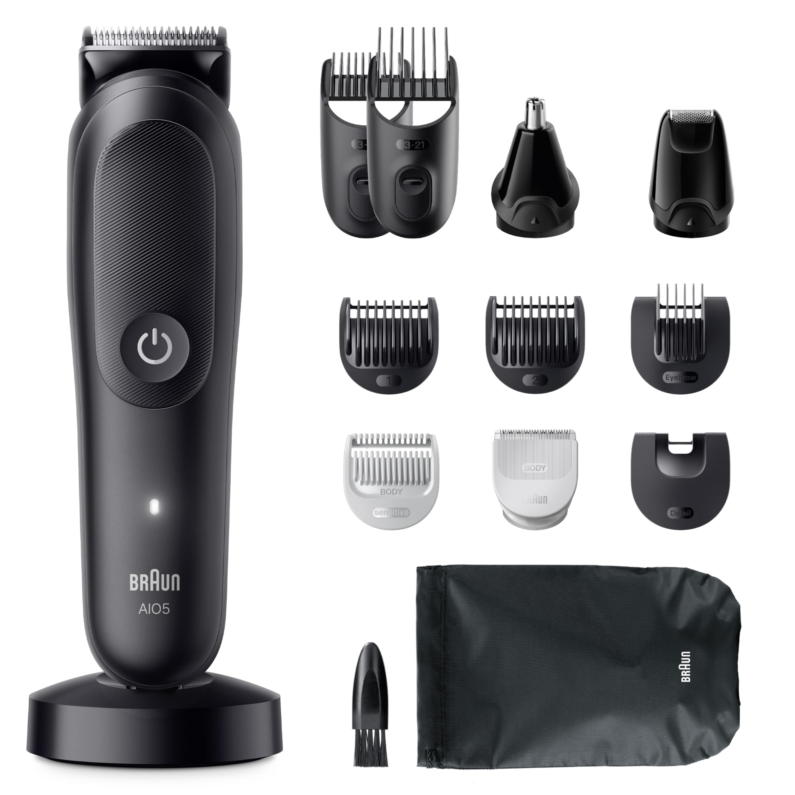 Braun Recortadora Todo en Uno Series 5 AIO5565, Negro - Kit de Styling 13en1 para Barba, Pelo, Orejas, Nariz Y Cuerpo, 120 Min, Cortapelos Hombre con Lámina Ultra Afilada, Recorte Preciso Y Eficiente