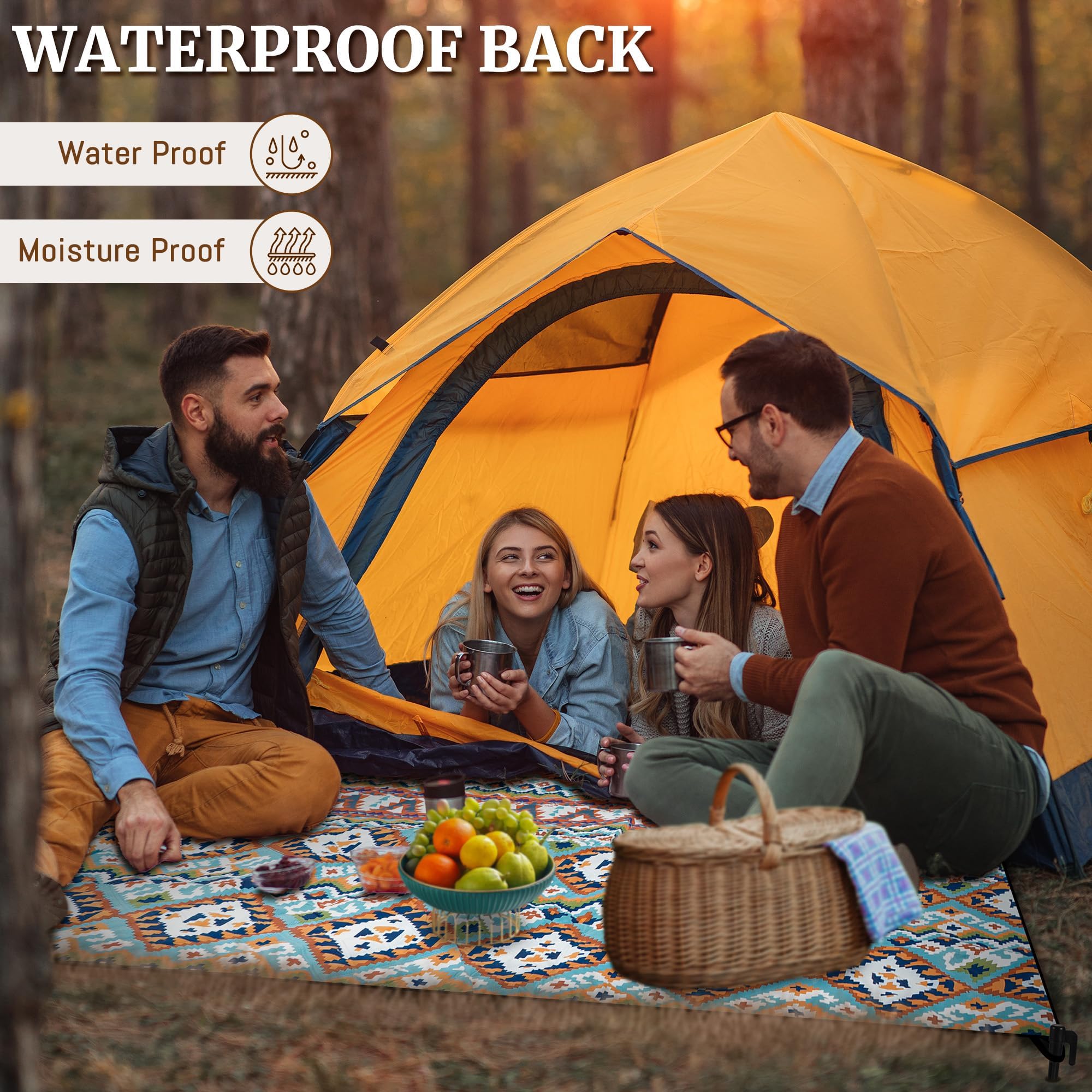 Gucass Manta de Picnic Impermeable 200 x 300cm, Boho Esterilla Playa Plegable Sin Arena Lavable a Máquina, Manta de Camping Grande para Exteriores, Camping, Playa, Parque, Festival y Picnic