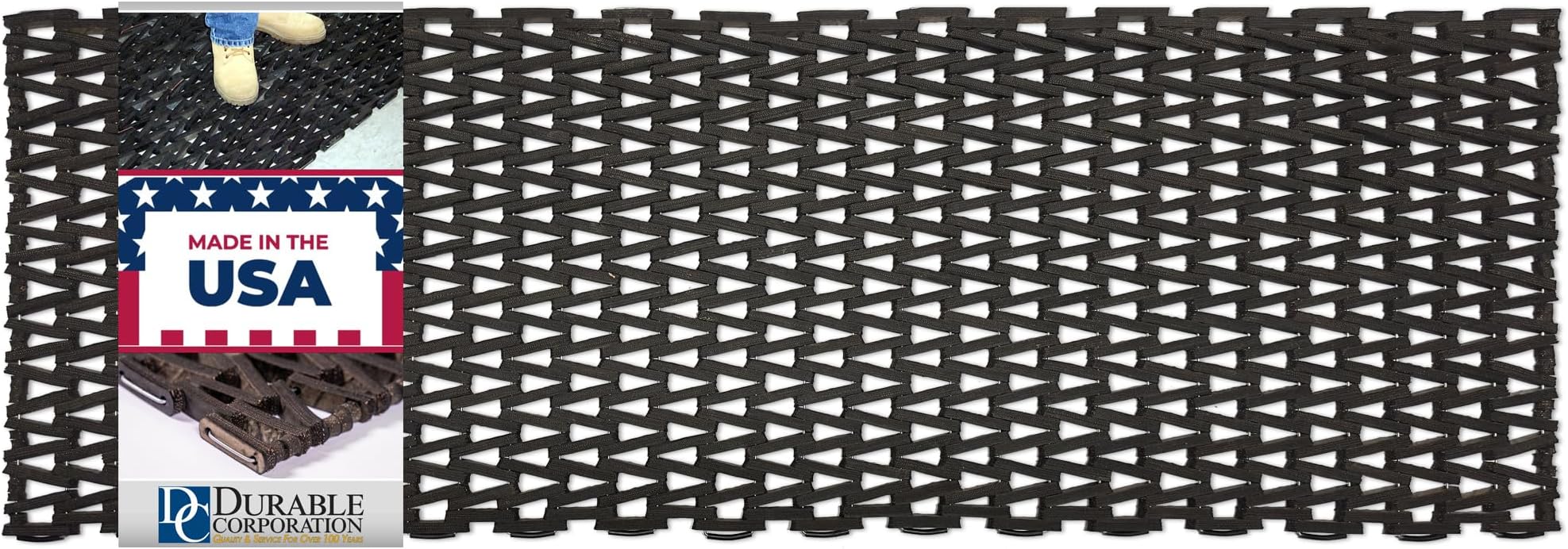 Durable Durite Recycled Tire-Link Outdoor Entrance Mat, Herringbone Weave, 24" x 60", Black