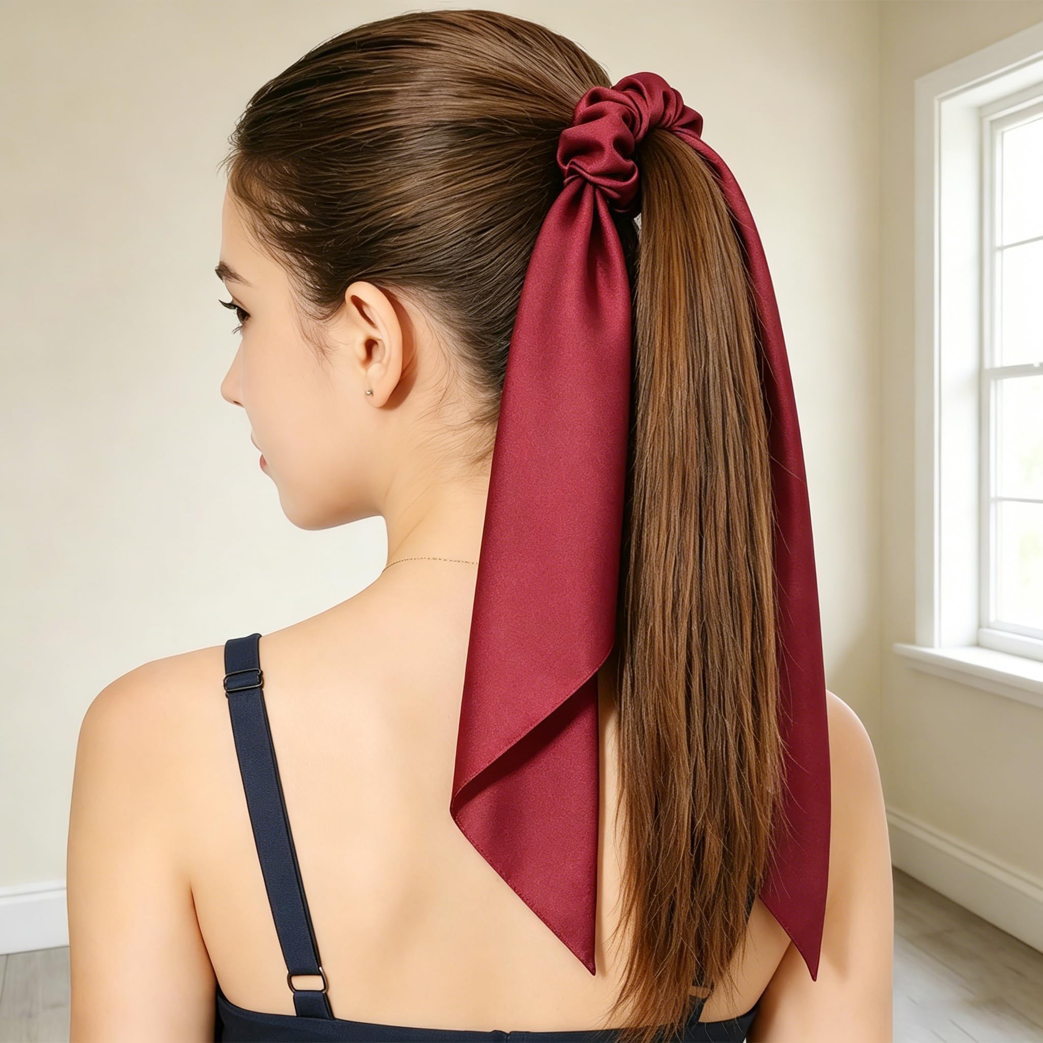 HUNCHIE Headband with ribbon tie flowy Elegant Red Scarf Amazon.com : Anikoocory Red Bow Hair Scrunchies for Girls  main image 4