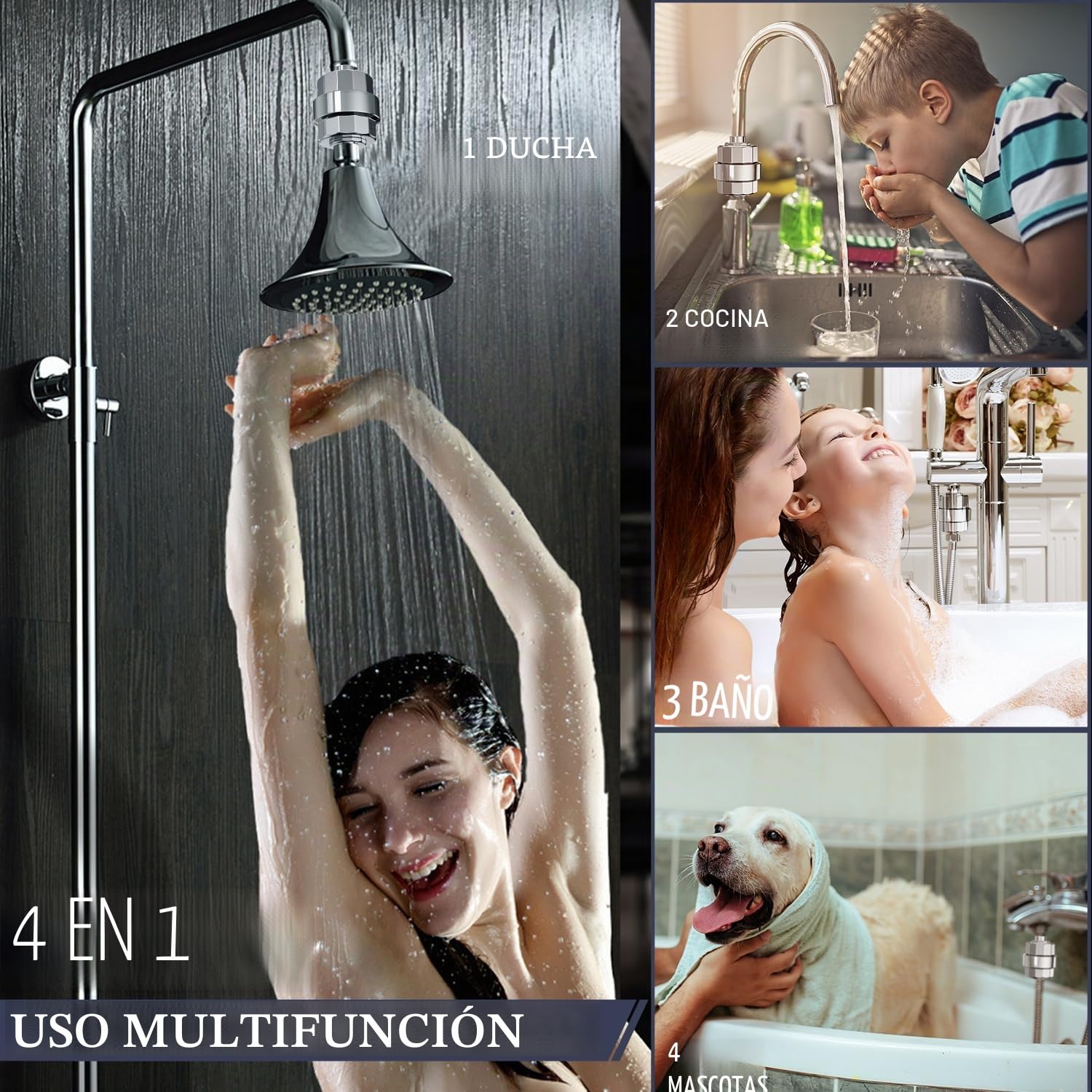 EMBATHER, Filtro de cabezal de ducha de 20 etapas para agua dura, elimina cloro, flúor, metales pesados, de alto rendimiento suave para el cabello, 2 cartucho, Cromo pulido