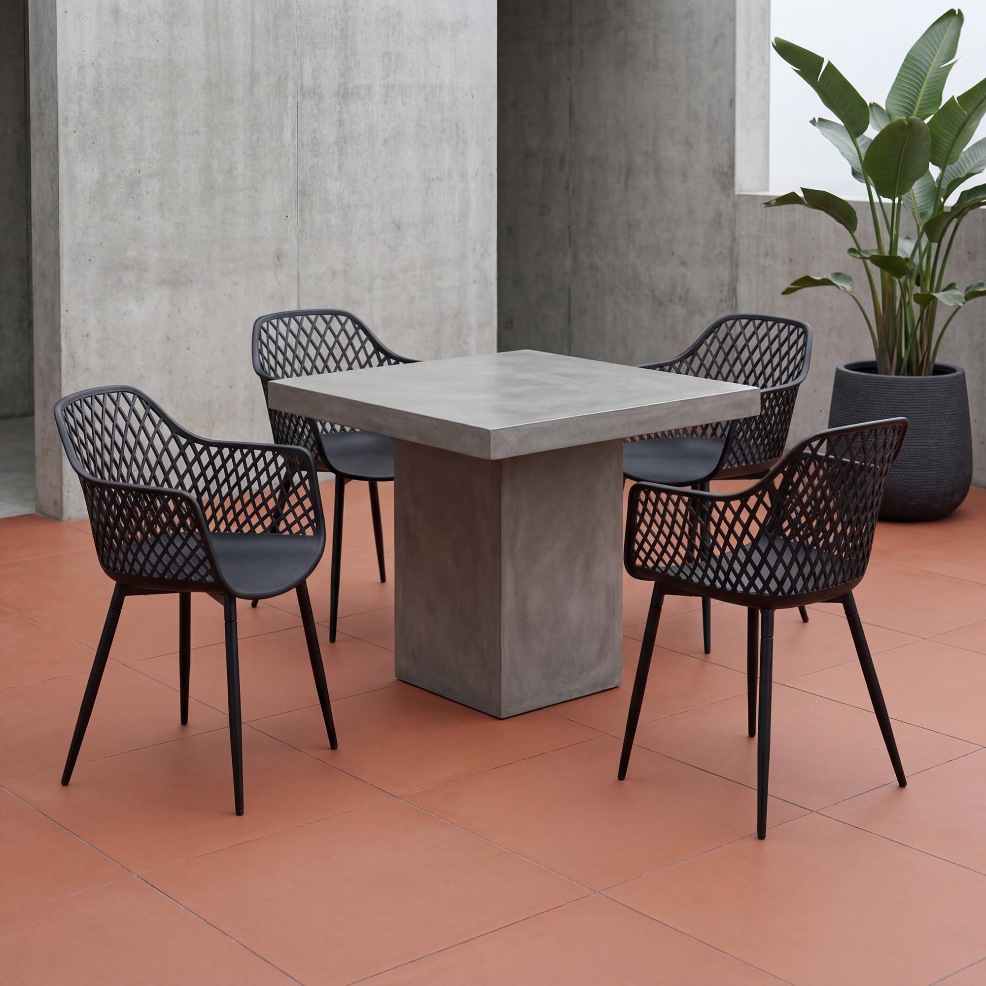 Juego de 6 sillas de Comedor con Respaldo geométrico Moderno de plástico para Patio con Patas de Metal, Silla de jardín al Aire Libre, Silla de Comedor con Brazos para balcón, Color Negro