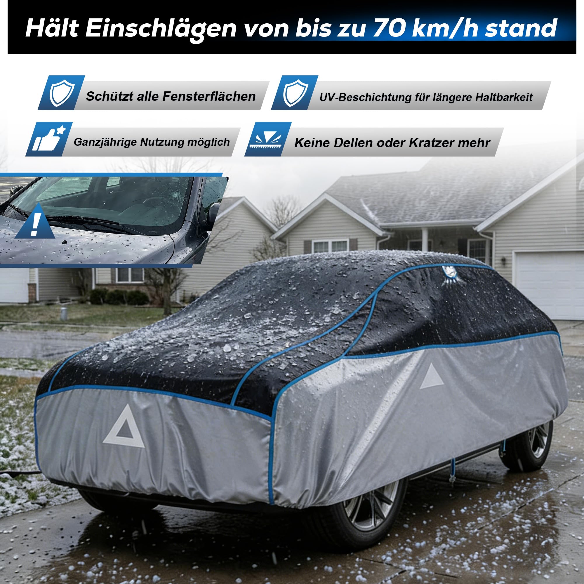 Hagelschutzplane Auto mit separater Sonnenblende,Kombi Wasserdicht Auto Autoabdeckung,Abdeckplane für Hagel Sonne, Hagelschutz für A4/A5 Avant,Passat Estate,3er Touring(450 bis 485 cm)