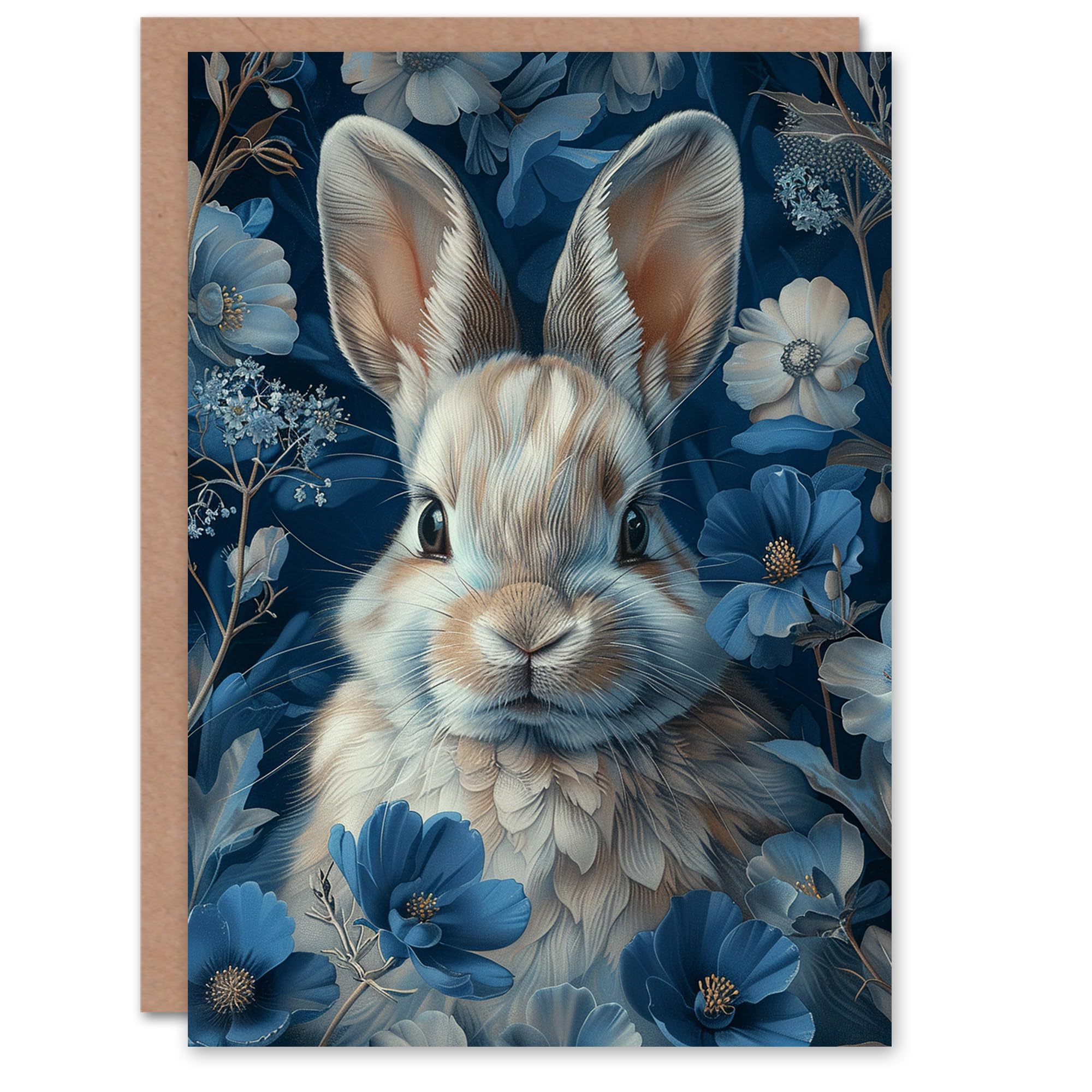 Artery8 Birthday Card Cute Rabbit Bunny Blue Flower Pattern For Her Gran Sister Niece Daughter Wife Woman Greeting Card