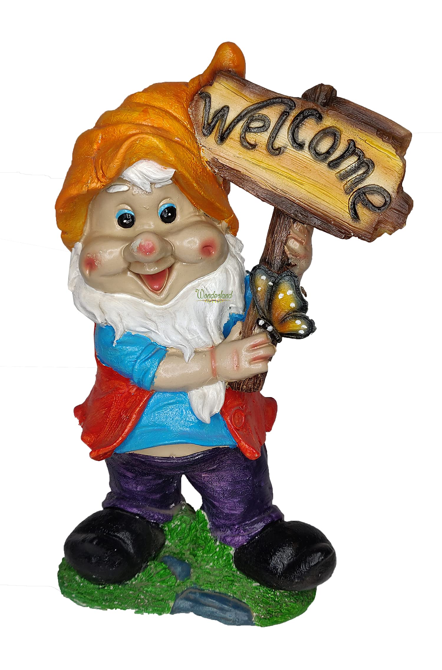 Wonderland Cute Welcome Gnome Statue | Resin Material | 15.7 Inches Height | Garden Decor, Balcony Decoration