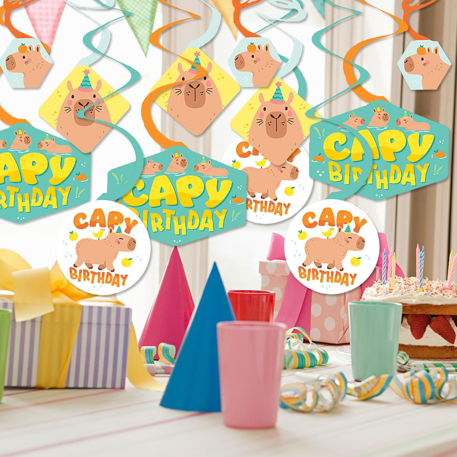 Big Dot of Happiness Capy Birthday - Capybara Party Hanging Decor - Party Decoration Swirls - Set of 40