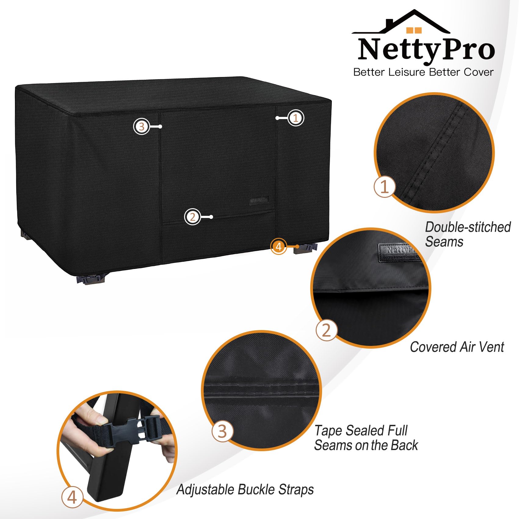 NettyPro Fire Pit Cover Rectangular Waterproof Outdoor Firepit Cover for Gas Propane Fire Pit Table Rectangle, 58 x 30 x 24 inch, Black - 5