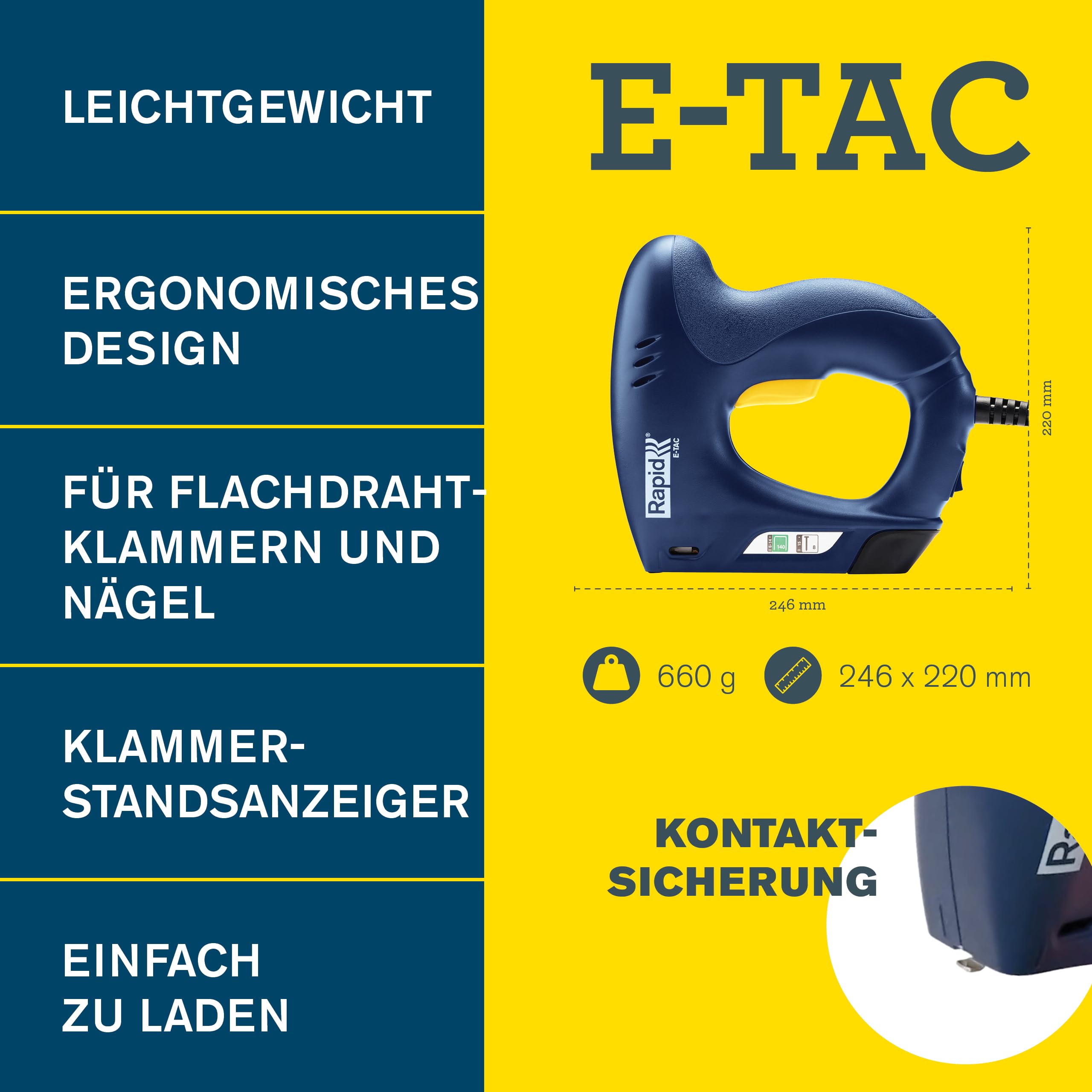 Rapid Elektrotacker E-tac für Klammern Typ 140 und Nägel Typ 8