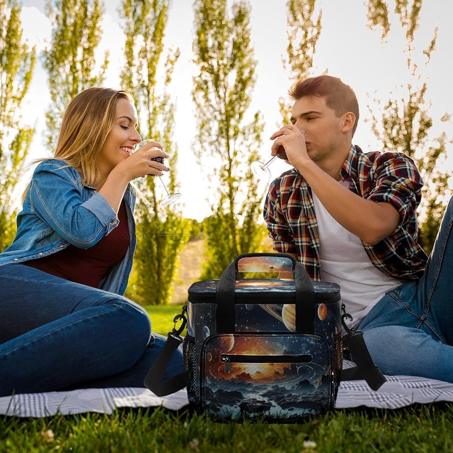 Planets Stars and Milky Way Galaxy Cooler Bags Portable Soft Cooler Bag Lightweight Ice Chest Insulated Lunch Bags Camping Cooler Bag Cooler Lunch Tote Coolers for Picnic Travel Beach