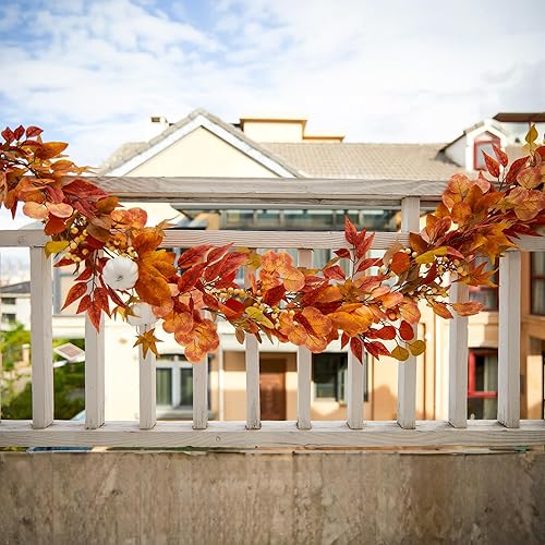 Miniatura 9 de Decoraciones de Acción de Gracias - Clycaloor Guirnalda de Otoño de 13 pies con Hojas de Arce, Guirnalda Artificial de Vid Colgante de Otoño,
