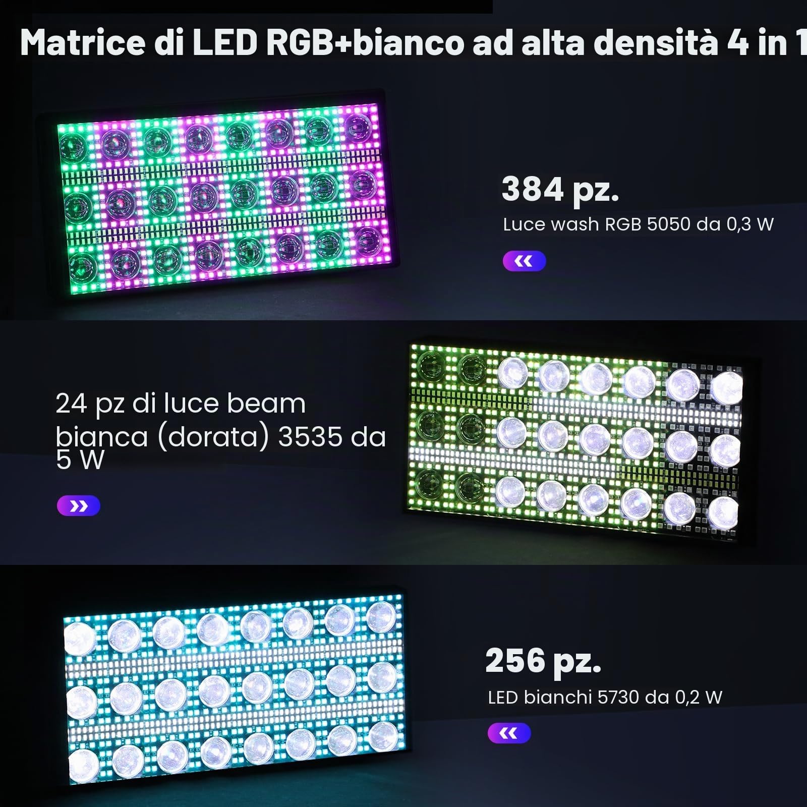 BETOPPER Luce Stroboscopica 300W per Discoteca, Luce Strobe LED Professionale & Faretto Matrix Beam per Palco - Matrice LED RGB+White ad Alta Densità per Eventi, Club, Bar, Matrimoni e Spettacoli(1）