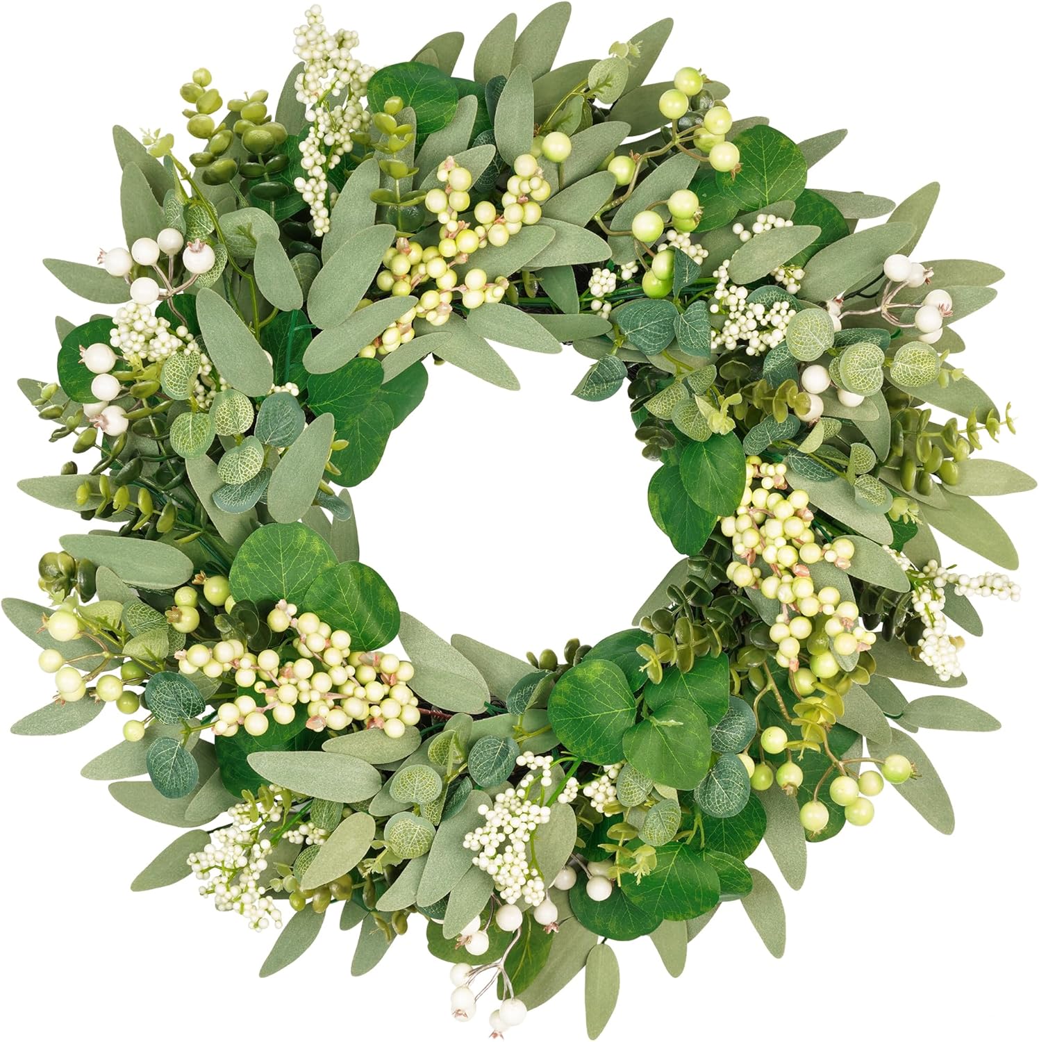 Vlorart 22 Inch Artificial Spring Summer Christmas Greenery Wreaths for Front Door Green Eucalyptus Leaf Wreath Decor Boxwood with Big Berries for Outside Year Round