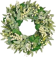 Vista 8 de Vlorart Coronas Artificiales de Primavera y Verano de Navidad de Vegetación Verde para Puerta Delantera Corona de Hojas de Eucalipto Verde