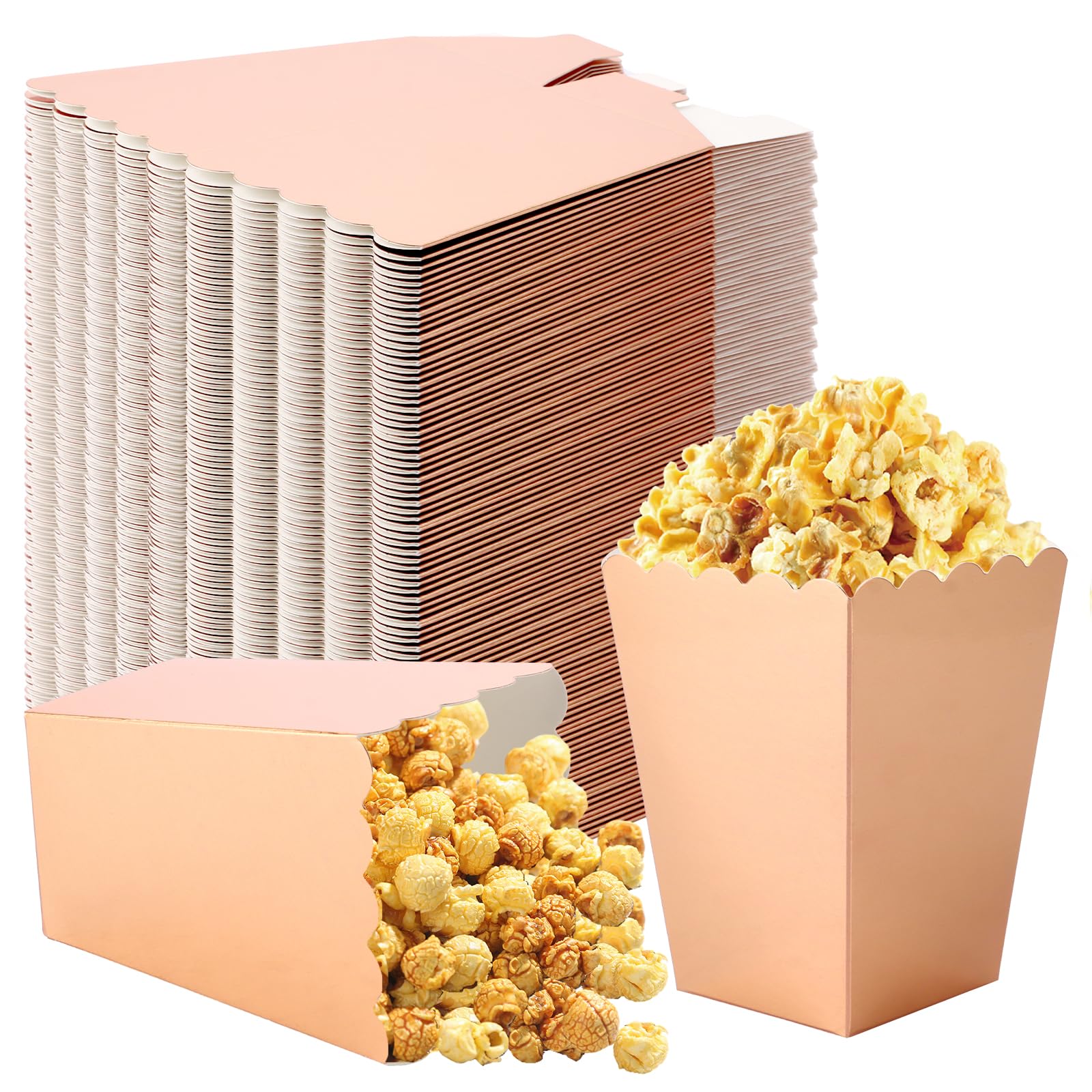 YAYODS Lot de 120 Boîte à Popcorn Or Rose - 10,5 x 7,5 x 5,5 cm Sachet Popcorn en Carton Résistant à l huile - Seau à Popcorn Petit Format pour Soirée Cinéma, Anniversaire et Fête