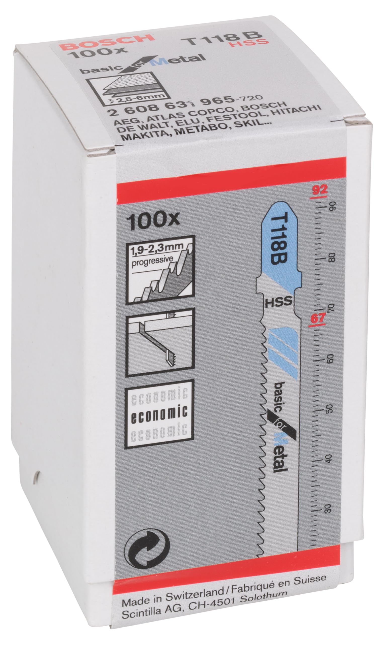 Bosch Professional 100x Hojas de sierra de calar T 118 B Basic for Metal (para Láminas de acero, accesorios Sierra de calar)