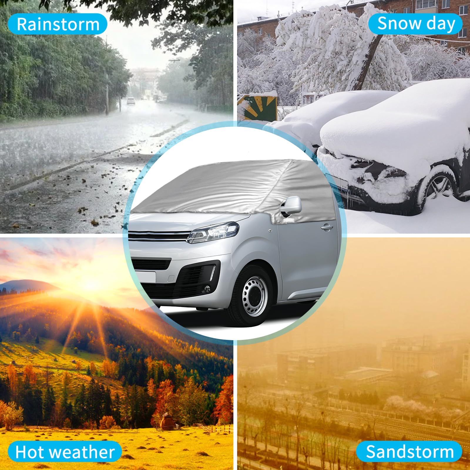 Externe Thermo Scheibenabdeckung für Citroen Jumpy Opel Vivaro 2016-2024, Luxus Silber Windschutzscheibenabdeckung Winter Sommer