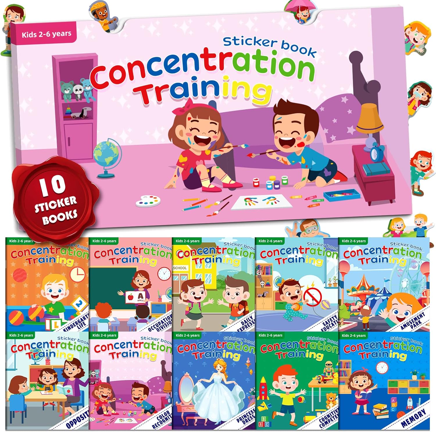 10 Sets Sticker Books, Educational Learning Sticker Book for Kids 24
