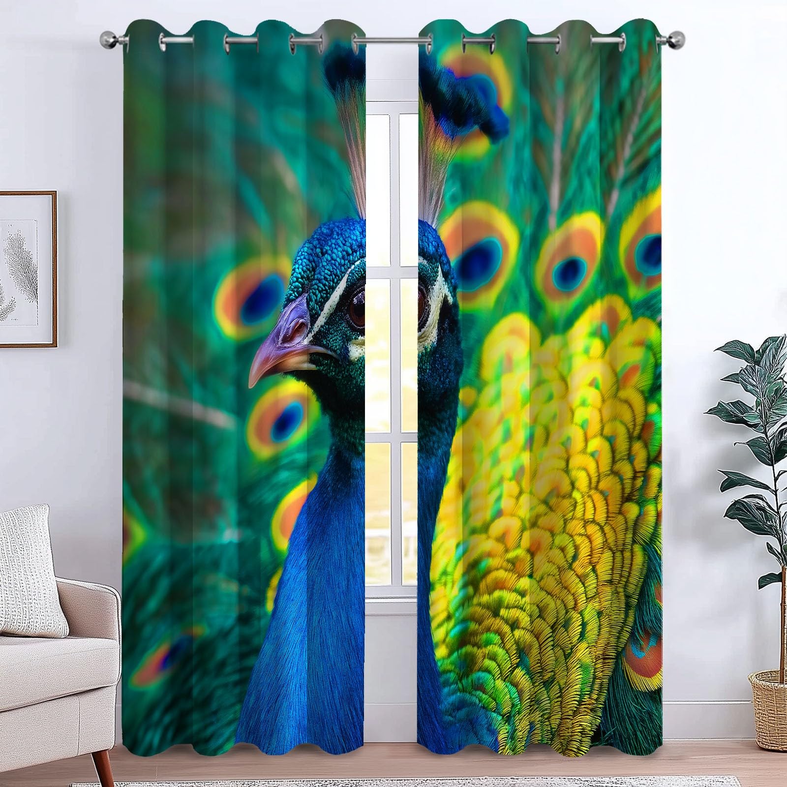 117 x 229 cm, zestaw 2 zasłon zaciemniających, ochrona przed zimnem, zwierzęta paw rozłożone skrzydła, nieprzezroczysta zasłona z izolacją akustyczną, dekoracja domu do salonu, sypialni, balkonu