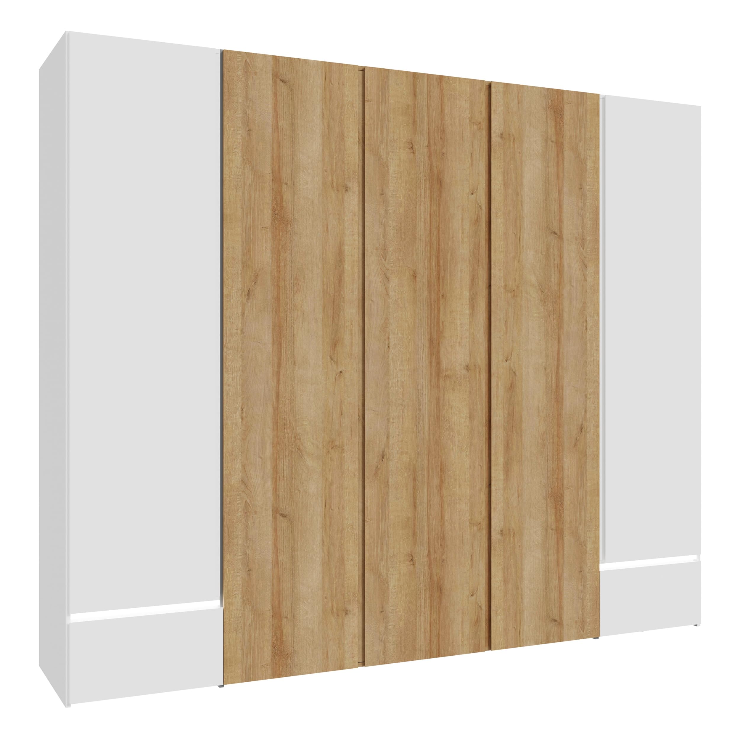 Forte LENYBELARDO Kleiderschrank 250, Moderner Dreh-/Schwebetürenschrank mit 4 Türen, Holzwerkstoff, Riviera Eiche/Weiß, 250 cm breit, 210,5 cm hoch, 54,2 cm tief