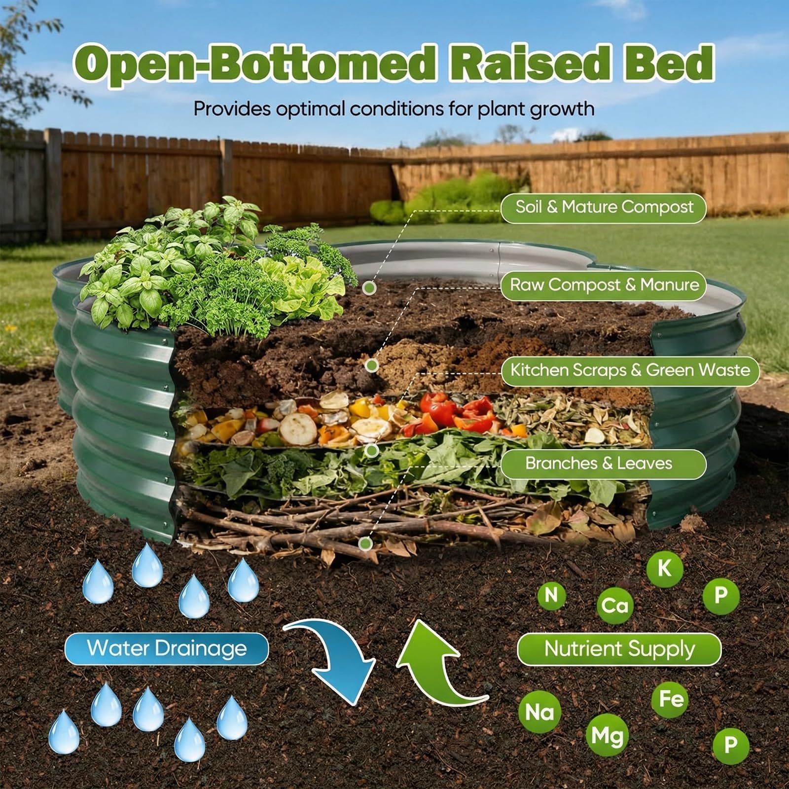 Bancal alto de metal 122 x 122 x 30 cm, forma de flor, bancal elevado para jardín de acero galvanizado robusto, resistente a la corrosión y estable, bordes seguros, fácil montaje, ideal para verduras