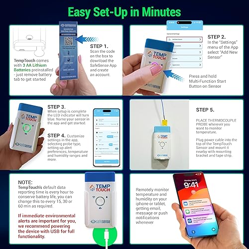 Miniatura 9 de Sensor de termopar WiFi TempTouch - Monitor inalámbrico de temperatura y humedad de la sonda y ambiente - Funciona con sondas K, J, T, E, R, S, B, N