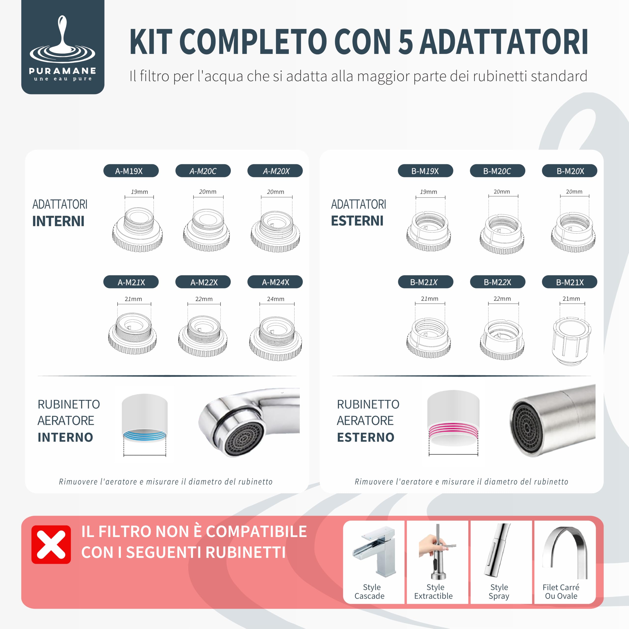 Filtro Acqua Rubinetto cucina, purificatore acqua, filtri carbone attivo, tecnologia UV, multi-stadio, schermo LED, filtrazione istantanea anti calcare (sistema + 1 cartuccia filtrante)